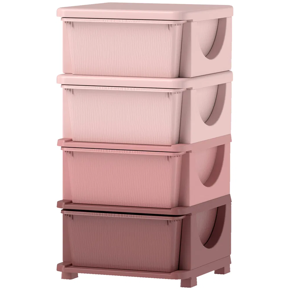 4 Tier Kids Toy Organizer and Storage Bins with 4 Plastic Drawers, Pink photo 7