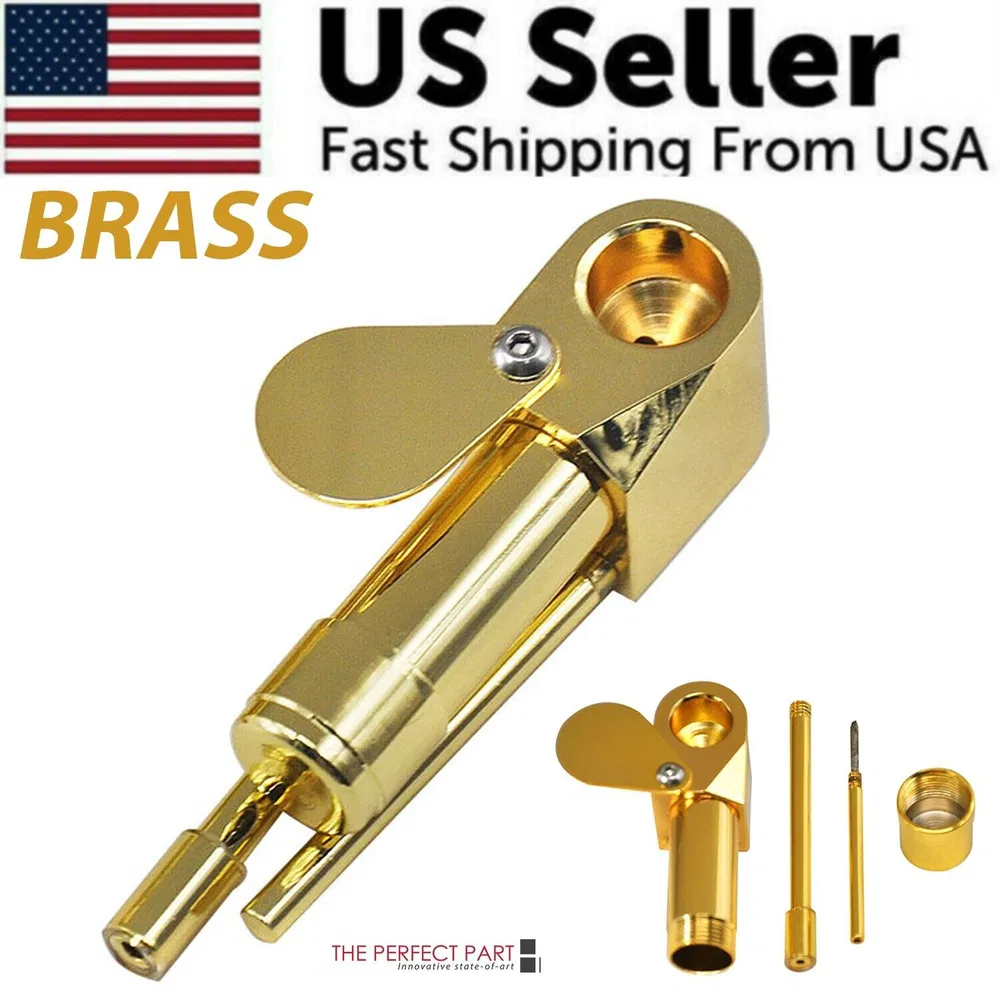 Brass Tobacco Smoking Pipe w/ Stash Storage Cylinder Chamber Metal w/ Lid Bowl photo 2