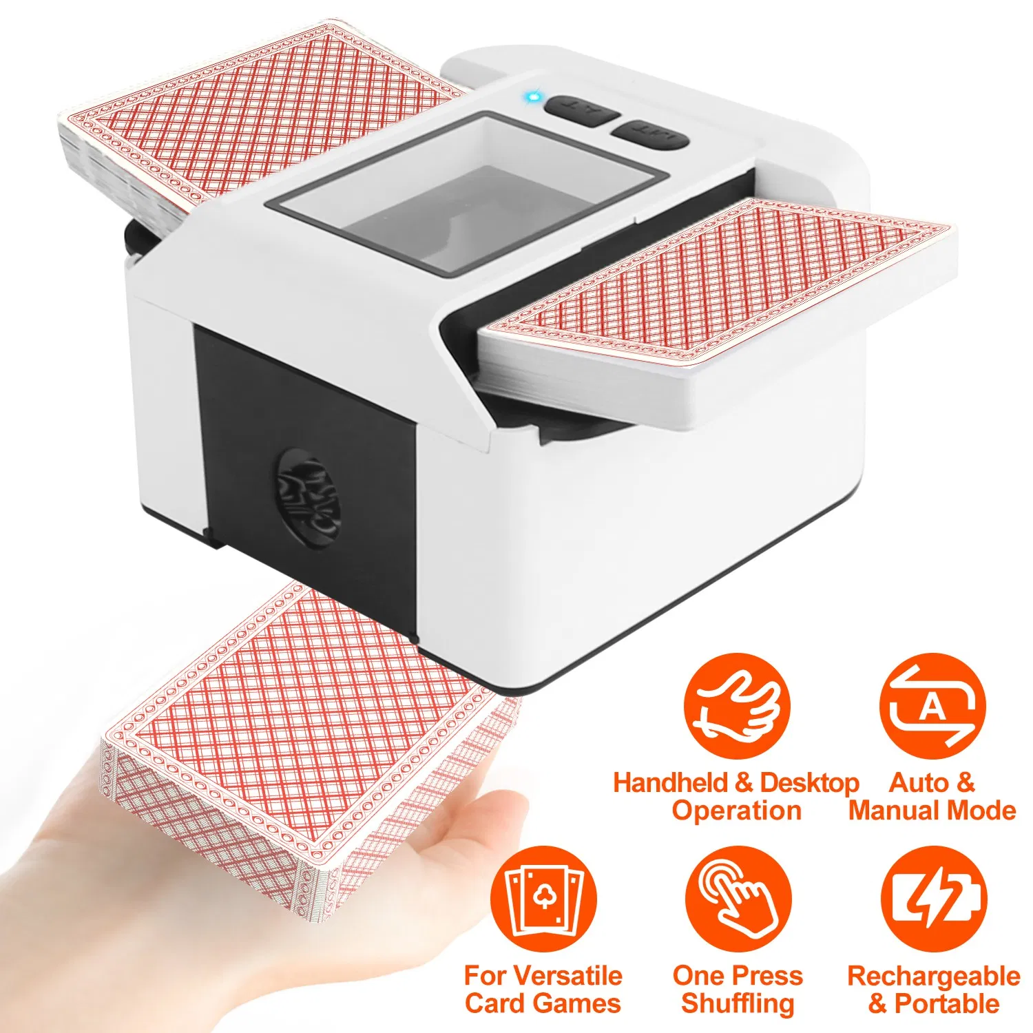Fast 2-Deck Rechargeable Card Shuffler – 2-Sec Shuffle, Auto & Manual Modes, 2000 mAh Battery for 2 300 Decks, Fits Poker/UNO/Narrow Cards, Portable for Game Night & Travel photo 1