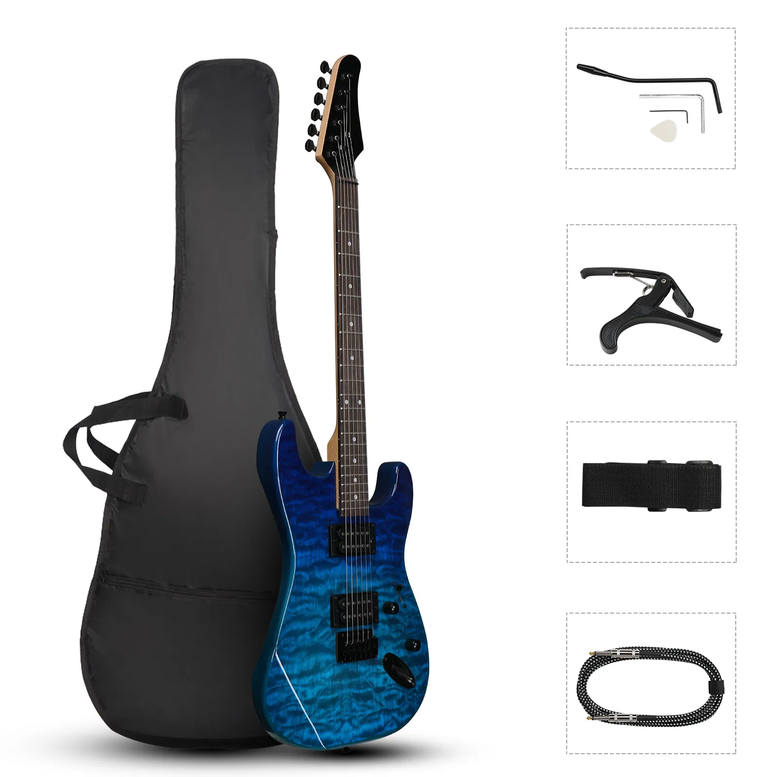 39in Electric Guitar H-H Pickups Trans Blue suit for Heavier Rock photo 1