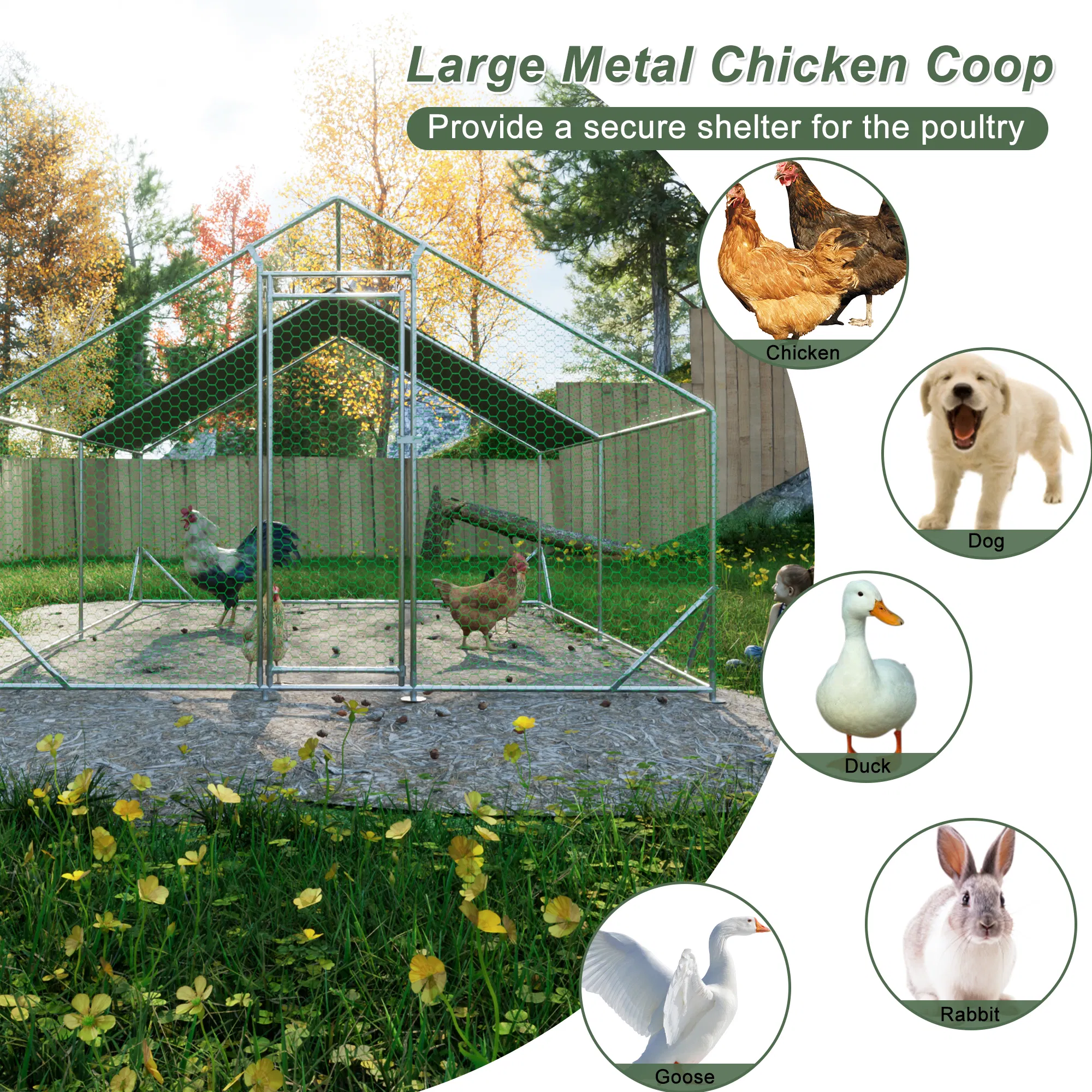 10 x 13ft Outdoor Large Metal Chicken Run Coop with 1 piece of Waterproof Cover, Garden Backyard Walk-in Hen Cage Poultry Pet Hutch for Farm Use photo 3