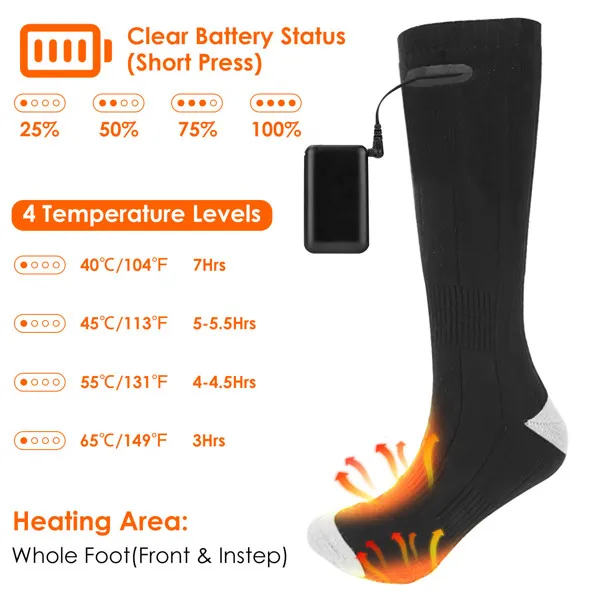 Electric Heated Socks for Men Women Battery Powered Heated Socks Rechargeable Feet Warmer with 4 Temperature Levels Indoor Outdoor Machine Washable photo 4