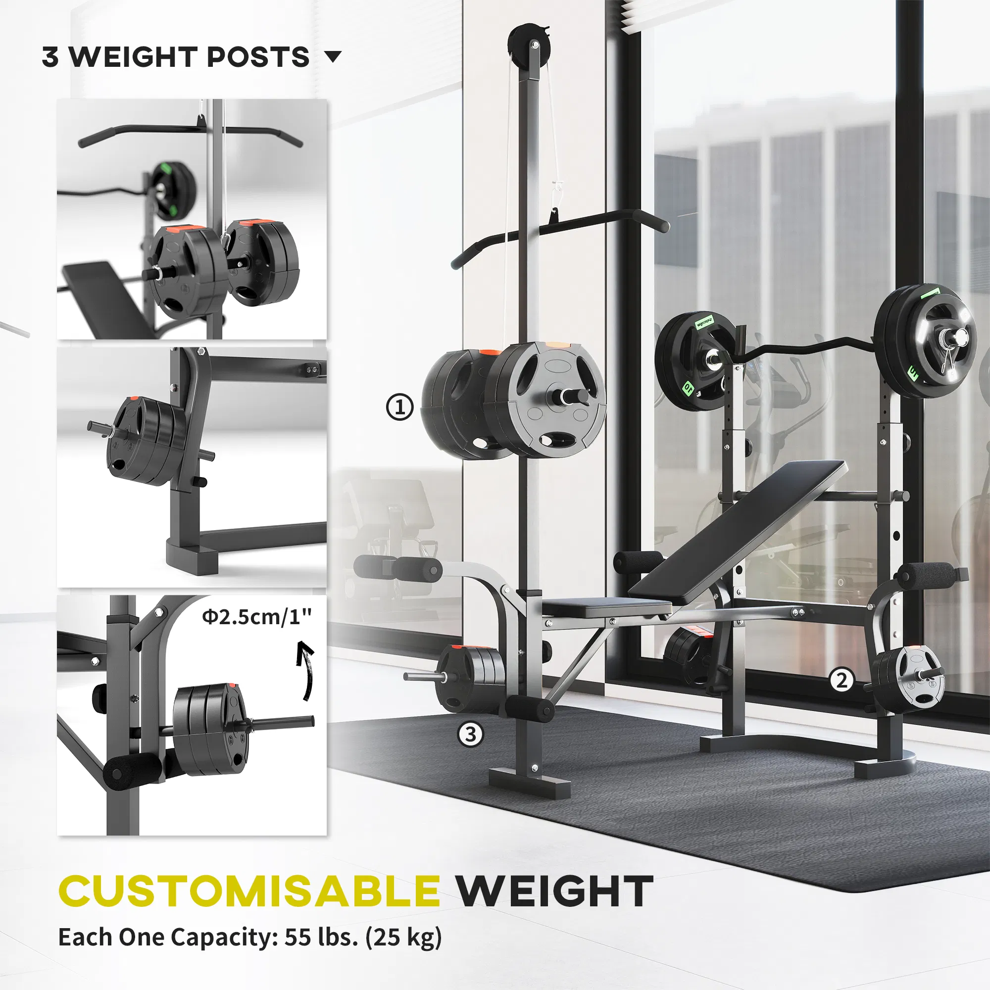 Adjustable Weight Bench with Press Rack, Preacher Curl & Lat Pull Down photo 4
