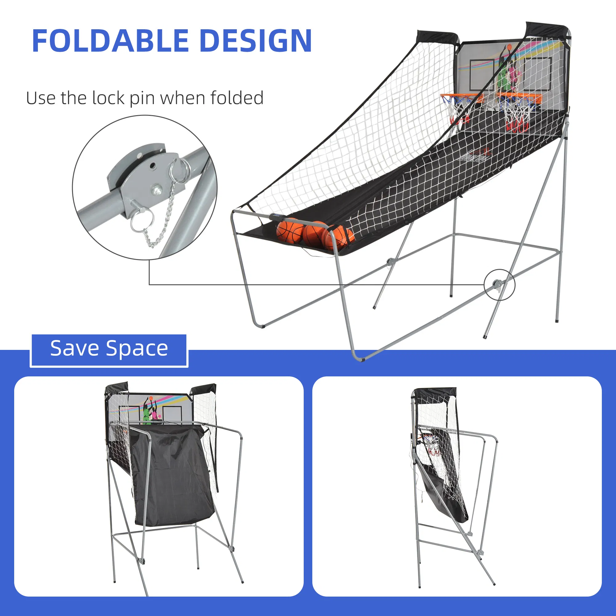 Double Shots Arcade Basketball System Foldable Two Player Basketball photo 2