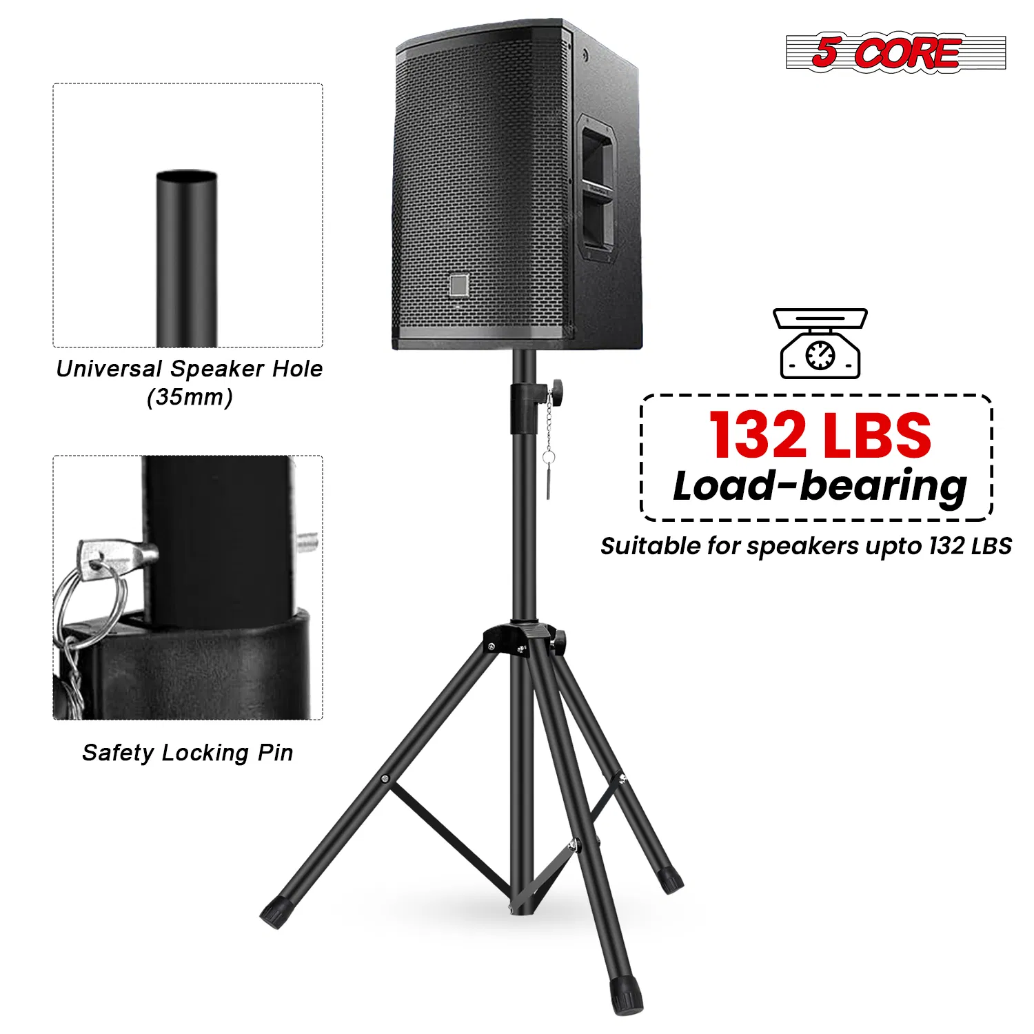 5 Core Speaker Stand Adjustable 31 to 54" PA DJ Tripod Stands Heavy Duty w 35mm Add 132 Lbs photo 8