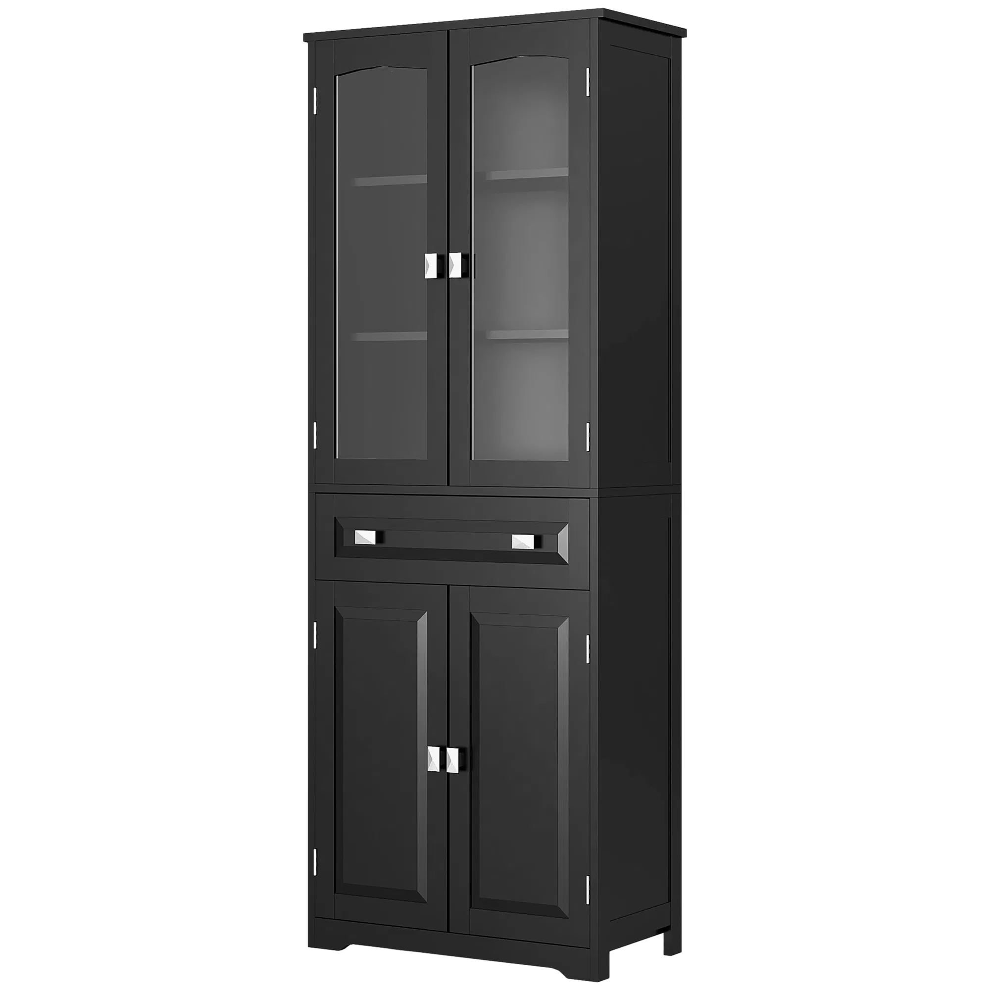 63" 4-Door Kitchen Pantry Cabinet, Freestanding Storage Cabinet Cupboard with Adjustable Shelves, Black photo 1
