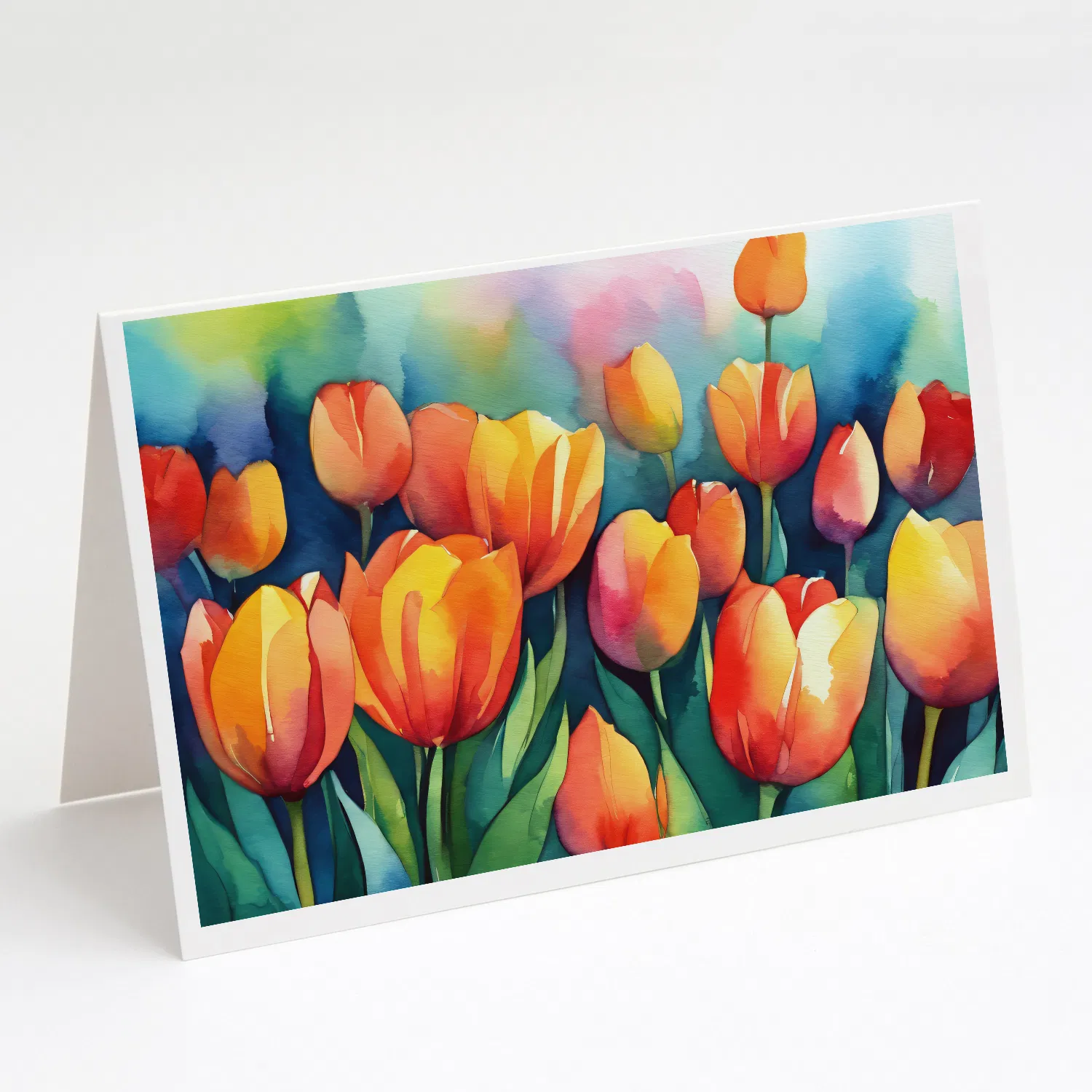 Tulips in Watercolor Greeting Cards Pack of 8 Blank Cards with Envelopes Whimsical A7 Size 5x7 Blank Note Cards photo 1