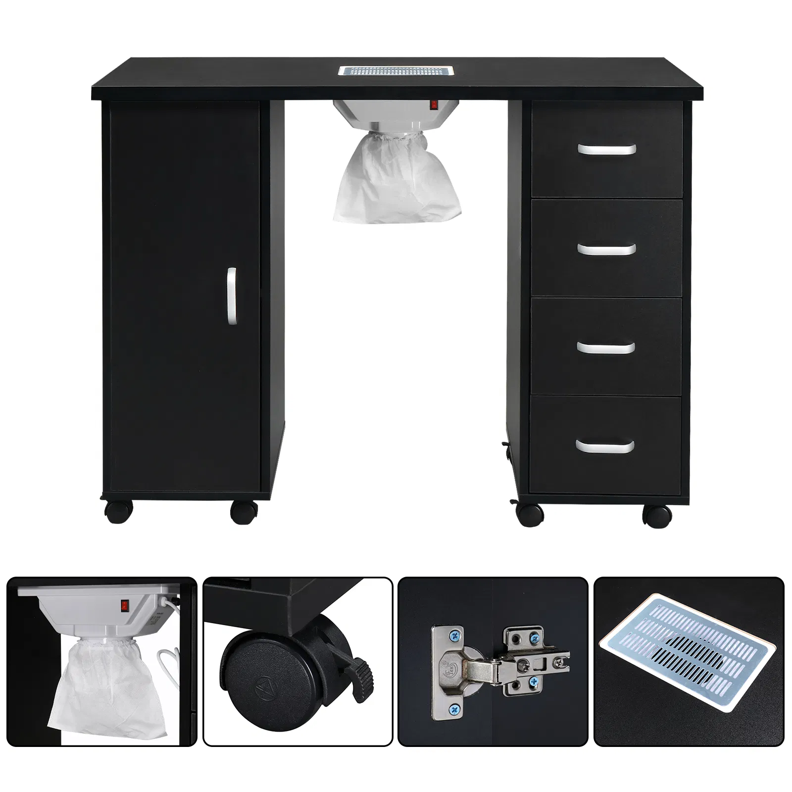 MDF Single Door 4 Drawers With Fan Black Nail Table photo 7