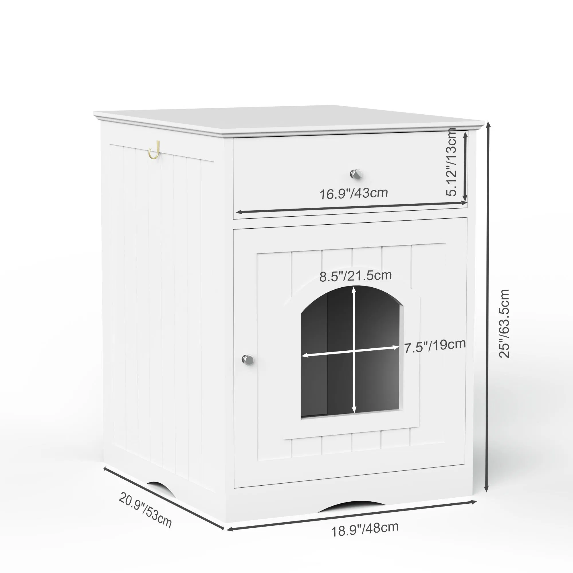 Wooden Pet House Cat Litter Box Enclosure with Drawer, Side Table, Indoor Pet Crate, Cat Home Nightstand (White) photo 8