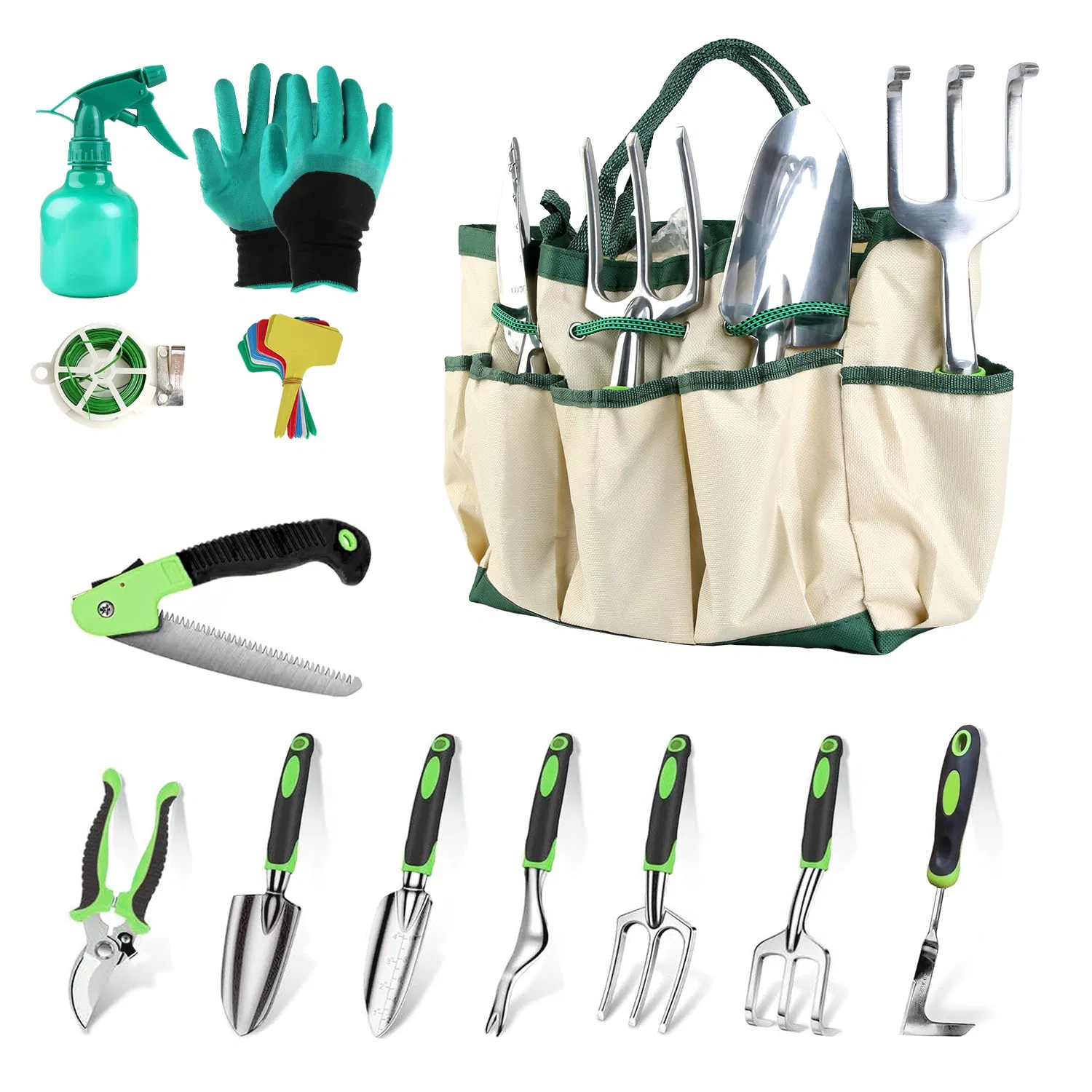 Aluminum Alloy Gardening Hand Tools 13-Piece Set, Multi-Function Garden Kit with Oxford Carry Bag, Plant Tags, Pruning Shears for Planting, Weeding & Outdoor Yard Maintenance photo 1