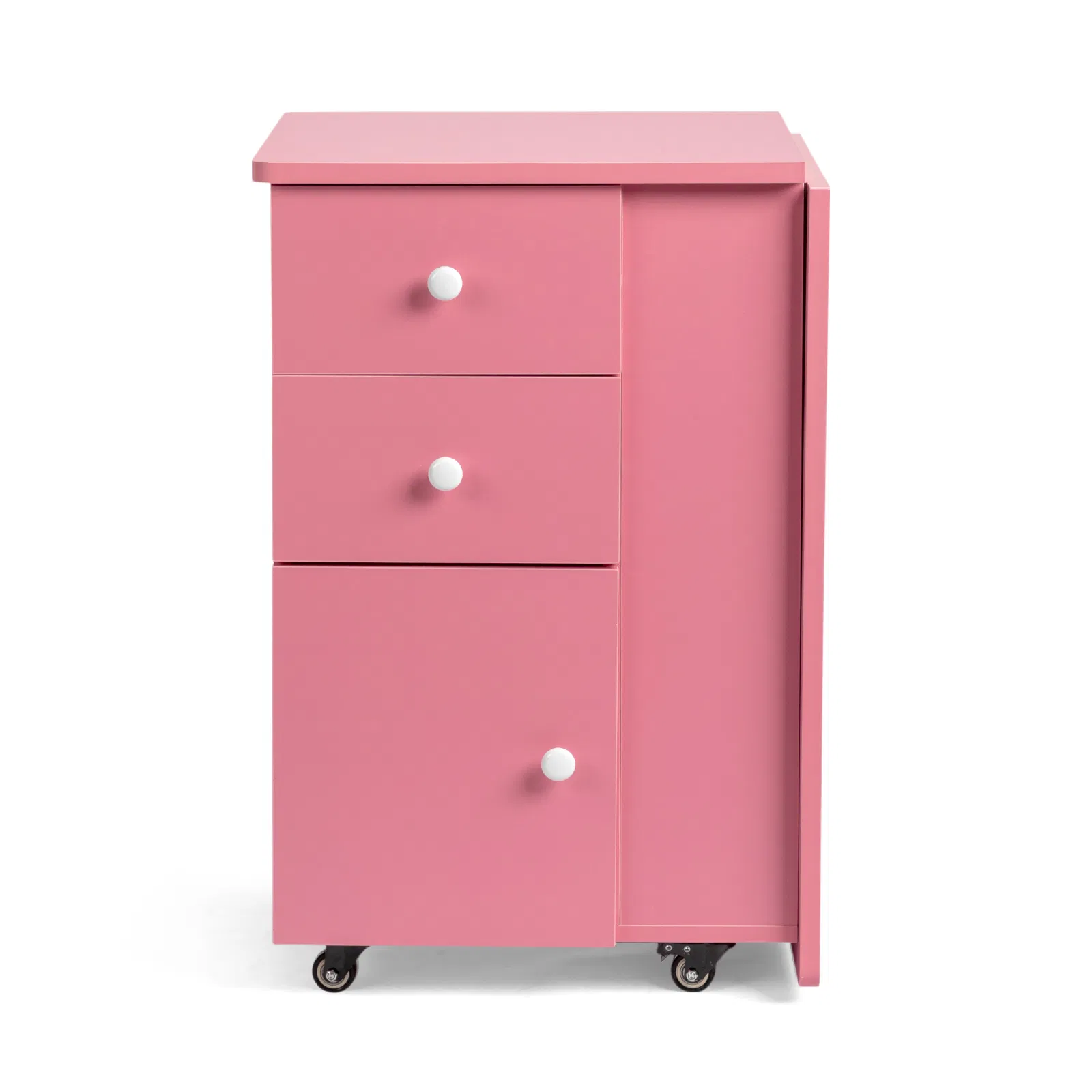 Nail Desk Folding Table, Pink MDF Manicure Station w/ 2 Drawers & 1 Door Cabinet for Nail Art Salon Home Beauty photo 6