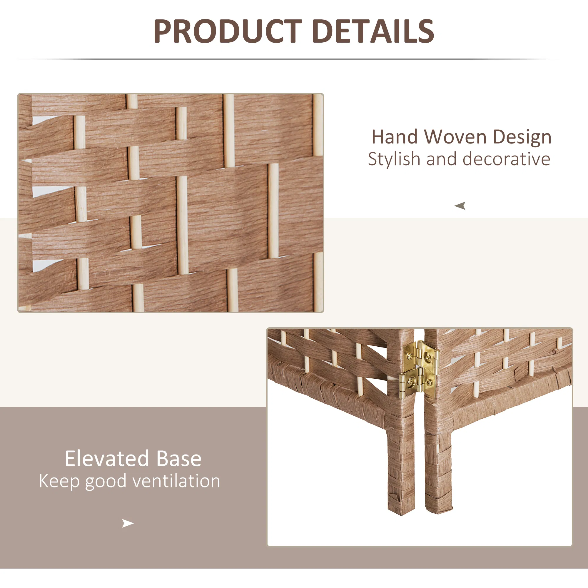 6ft Folding Room Divider, 4 Panel Wall Partition with Wooden Frame for Bedroom, Home Office, Natural photo 4