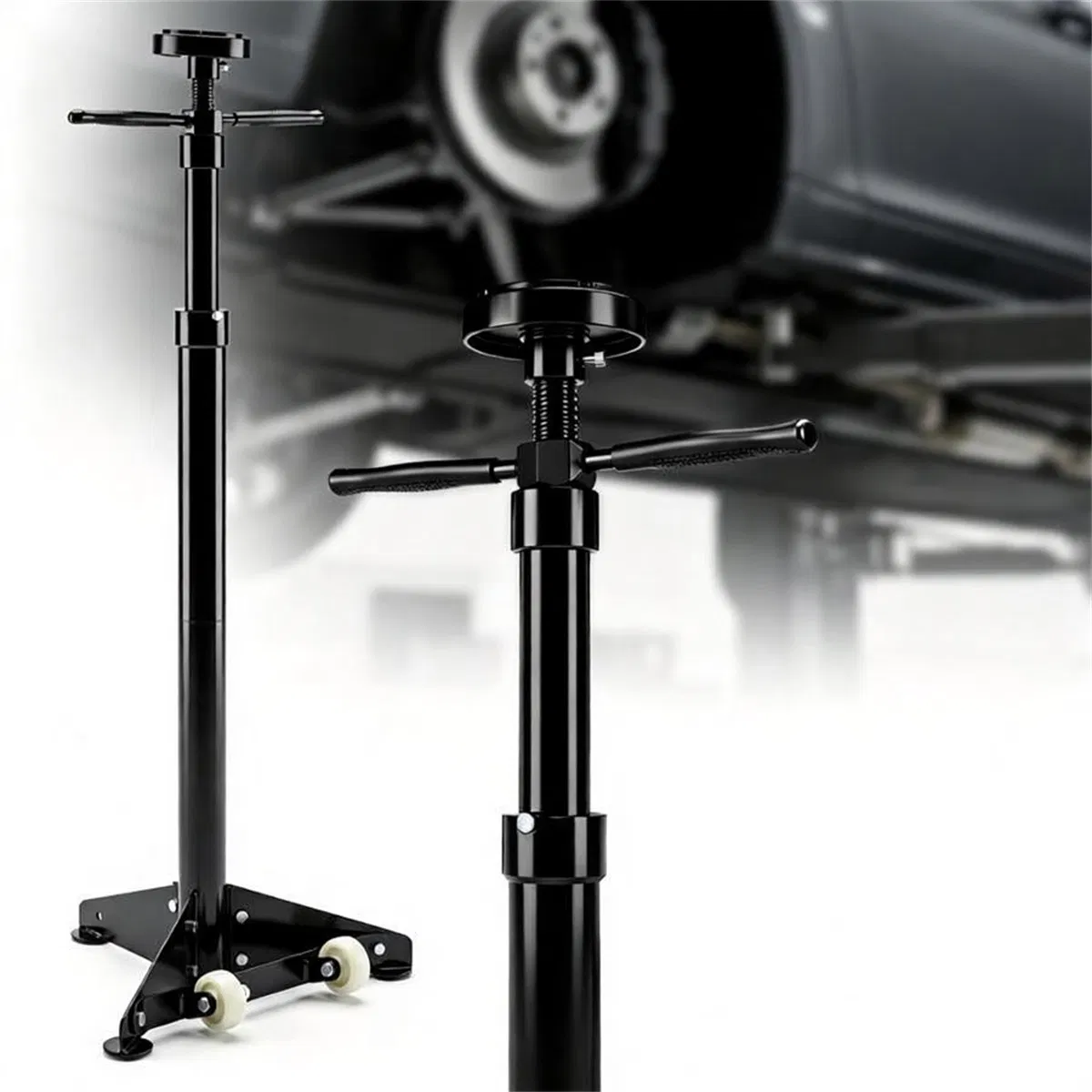 Adjustable Underhoist Support Jack Stand, 1654 LBS Max Load Triangular Base Hoist Support Stand with Rolling Wheels Anti-Slip Rubber Platform for Professional & Home Workshop Car Maintenance - Black photo 1