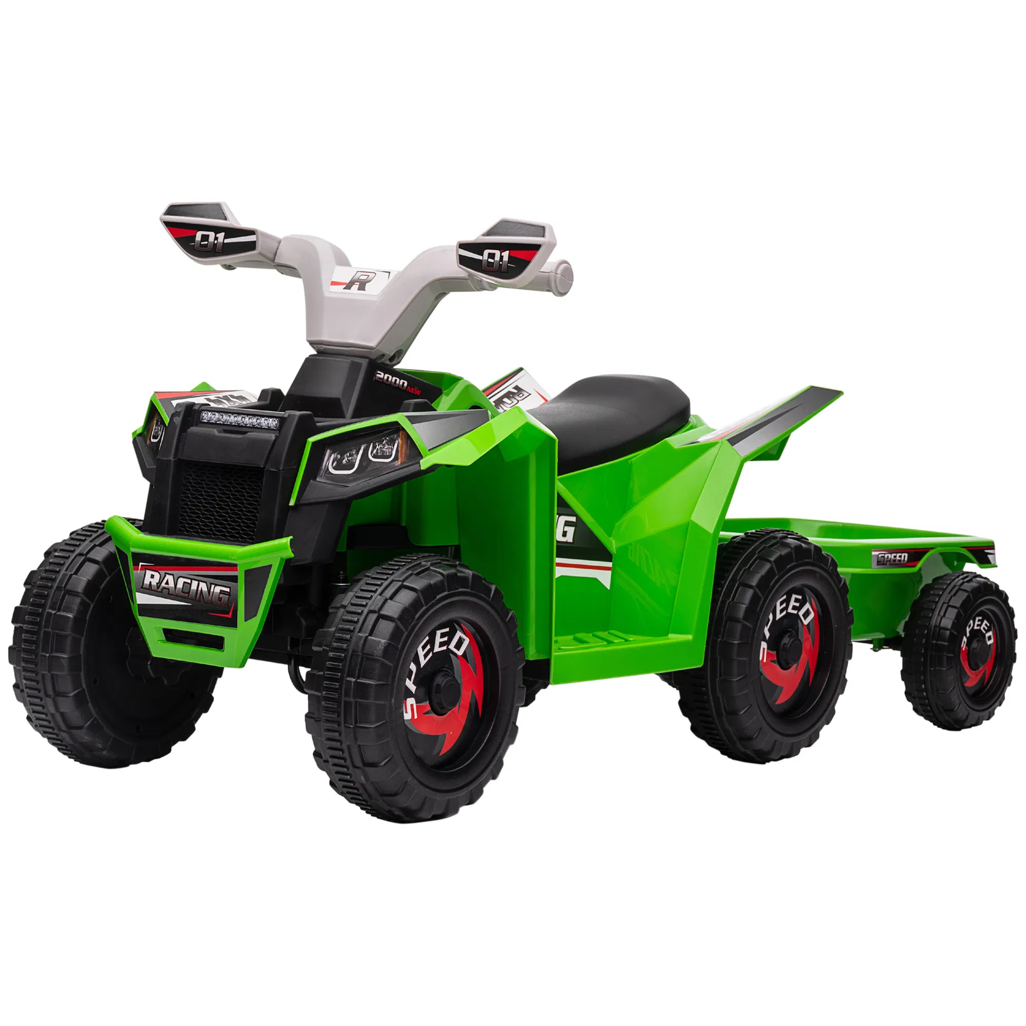 6V Electric Toy Car with Back Trailer, Forward Backward, Wear-Resistant Wheels for Ages 18-36 Months, Green photo 1