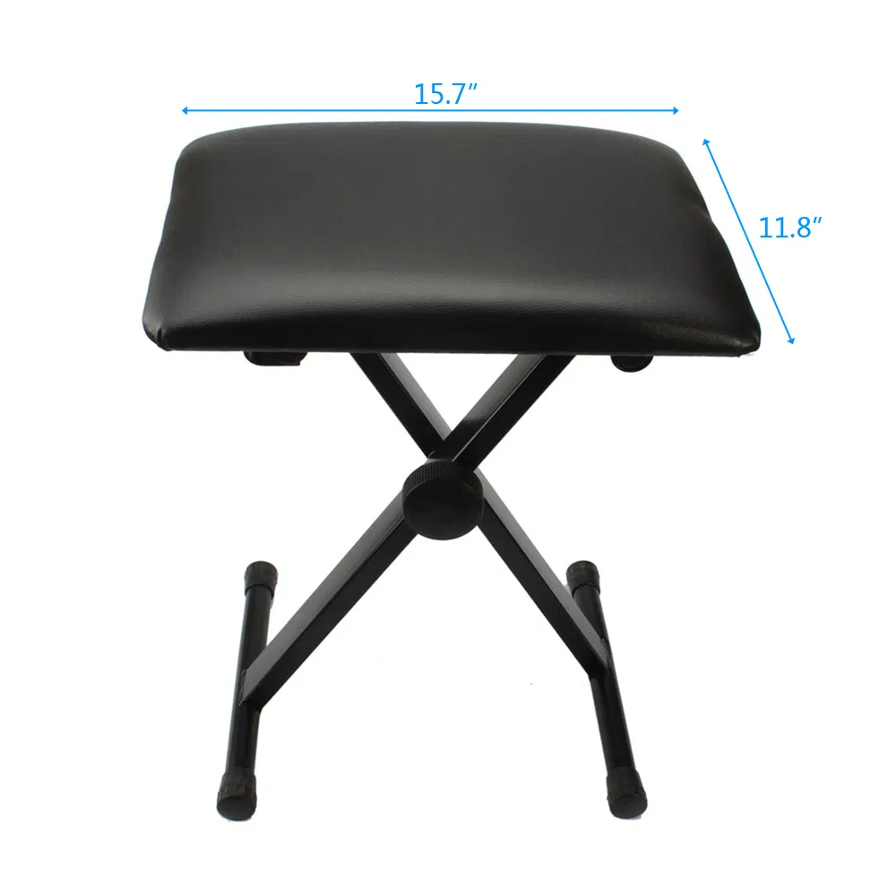 Dual-tube X-Shape Keyboard Stand + Adjustable Folding Piano Bench Stool Seat Black photo 5