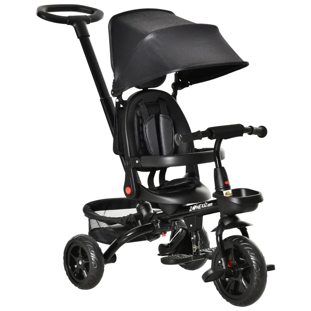 Tricycle for Toddler 4 in 1 Kids Trike with Reversible Adjustable Seat, Baby Push Bike with Removable Handle, Canopy, Belt Storage Brake Clutch for 1-5 Years, Black photo 7