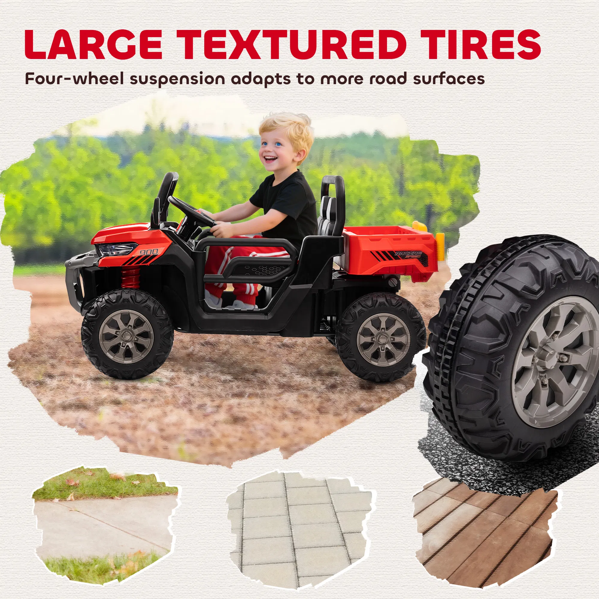 12V Ride on Car with Electric Bucket, Two-Seater, Shovel, Remote Control, Spring Suspension, Horn, Music, Red photo 5