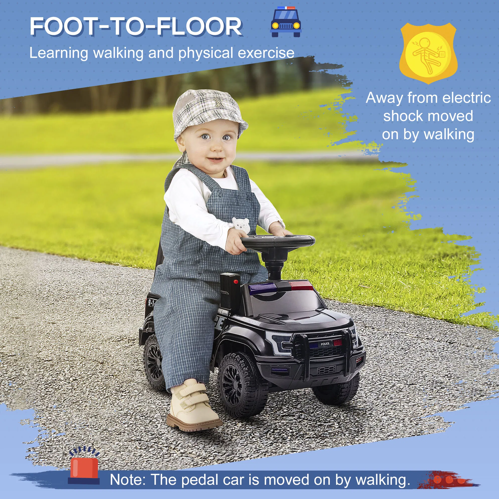 Kids Ride On Sliding Car with Hidden Under Seat Storage, Foot-to-Floor Design, Black photo 4