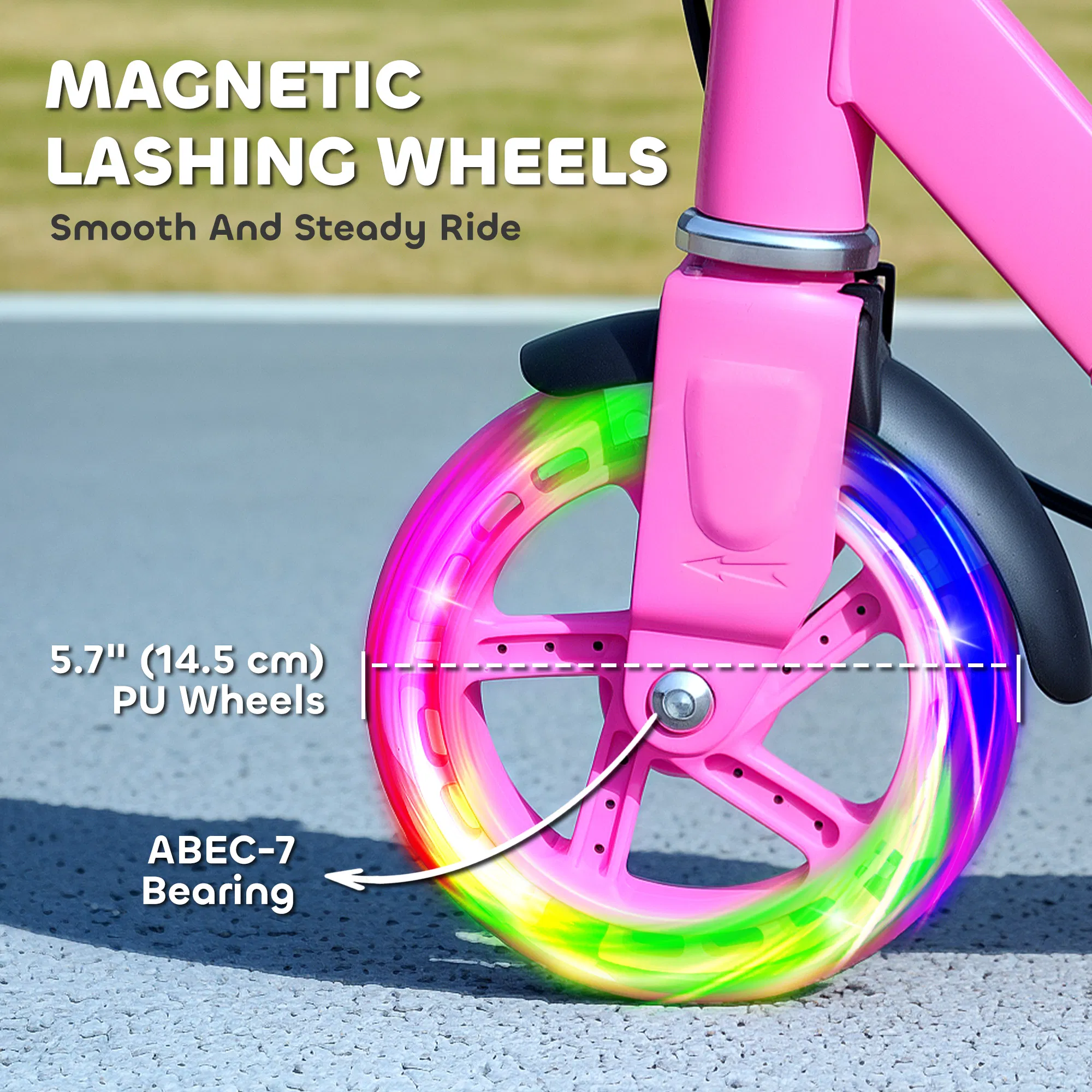 Scooter for Kids Ages 3-8 with Light Up Wheels, Adjustable Handlebar, Rear Brake & Handbrake for Girls and Boys, Pink photo 5
