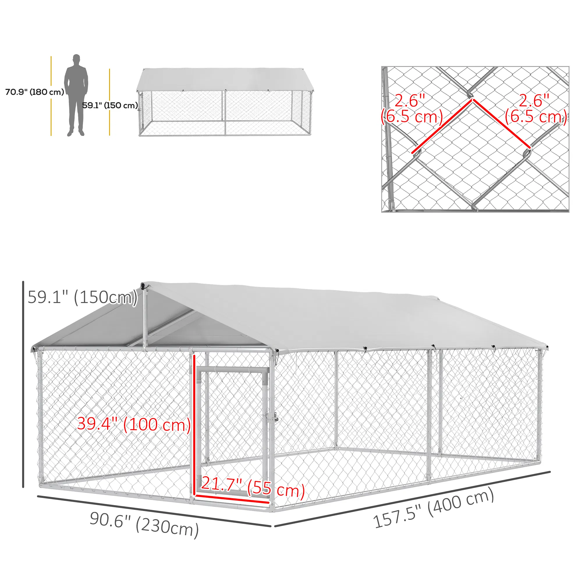 13.1' x 7.5' x 4.9' Outdoor Dog Kennel Dog Run with Waterproof, UV Resistant Cover for Medium Large Sized Dogs, Silver photo 5