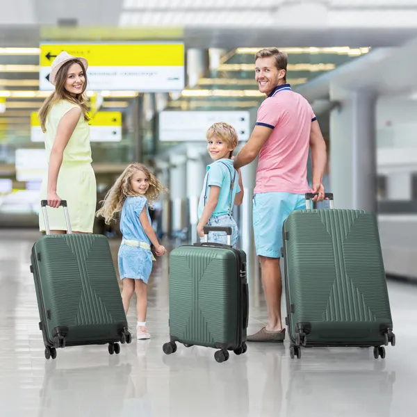 Non-TSA approved combination lock, three-in-one PP trolley suitcase, 20in, 24in, 28in, dark green photo 3