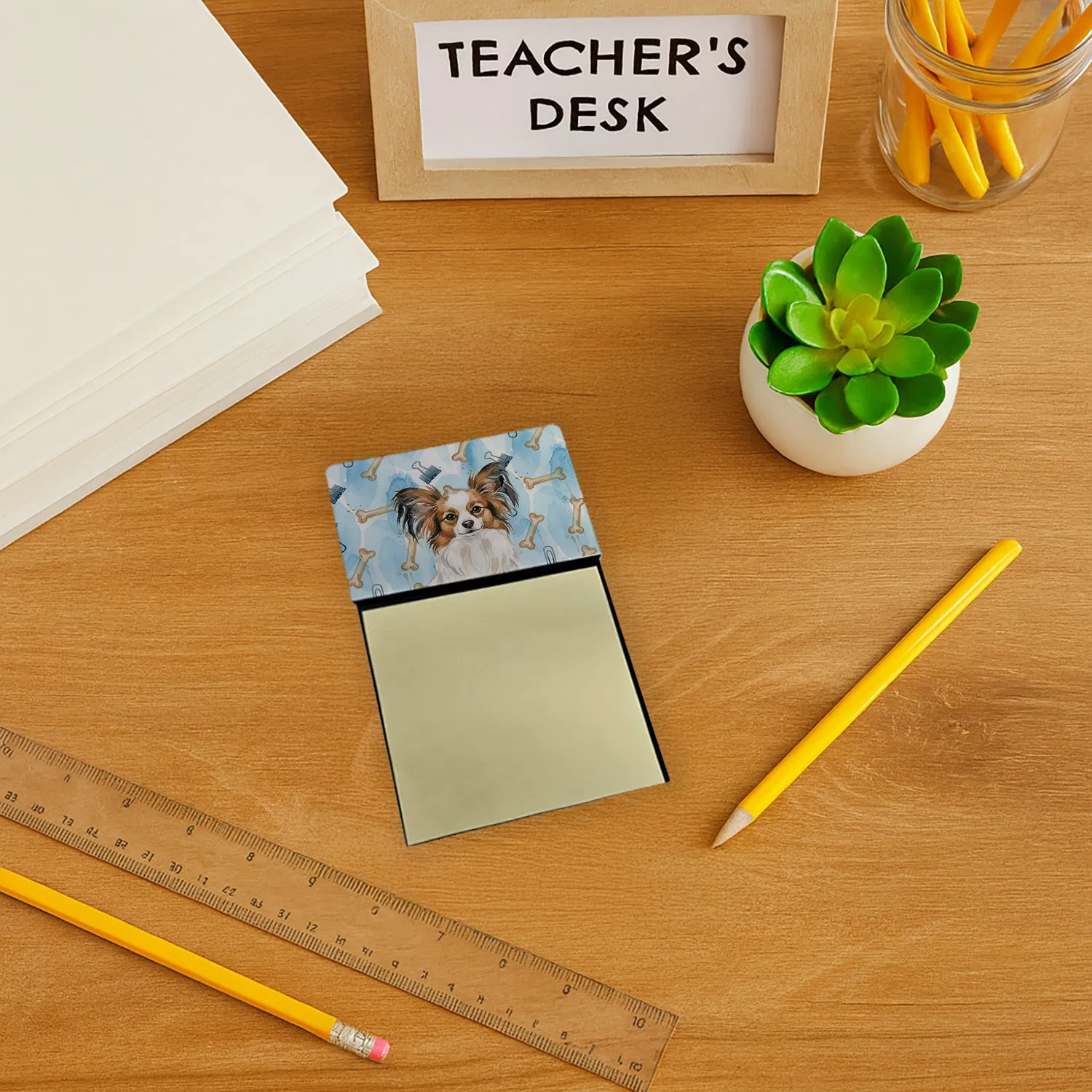 White with Sable Papillon Coworker Watercolor Sticky Note Holder Refillable Dispenser Desk Accessory 3x3 Pad Gift photo 2