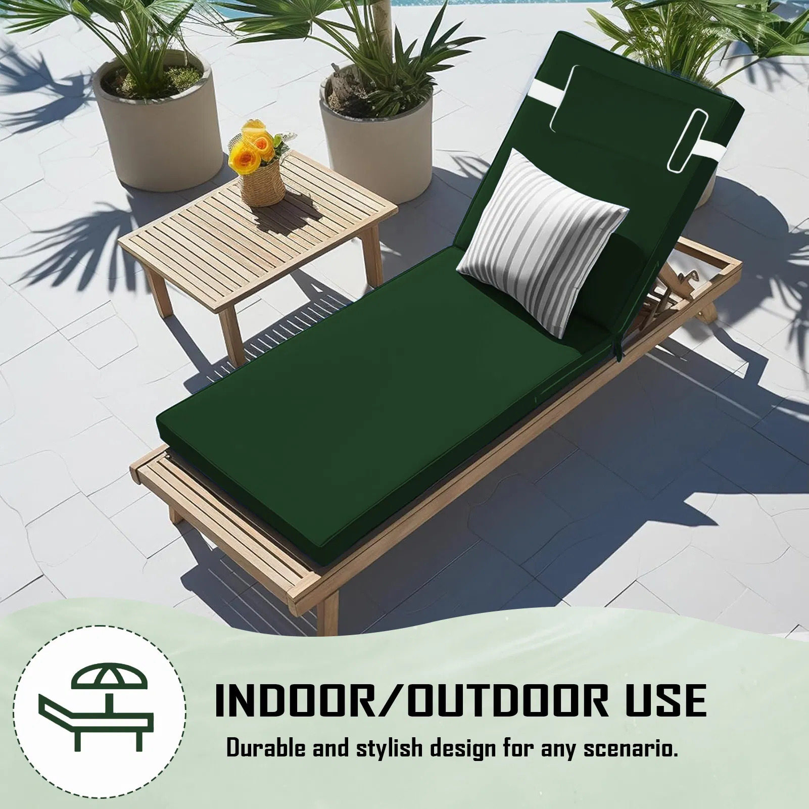 Outdoor Chaise Lounge Cushion, 72 in. x 21 in. x 3 in. Waterproof Fade-Resistant Patio Chair Pad for Pool Beach photo 4