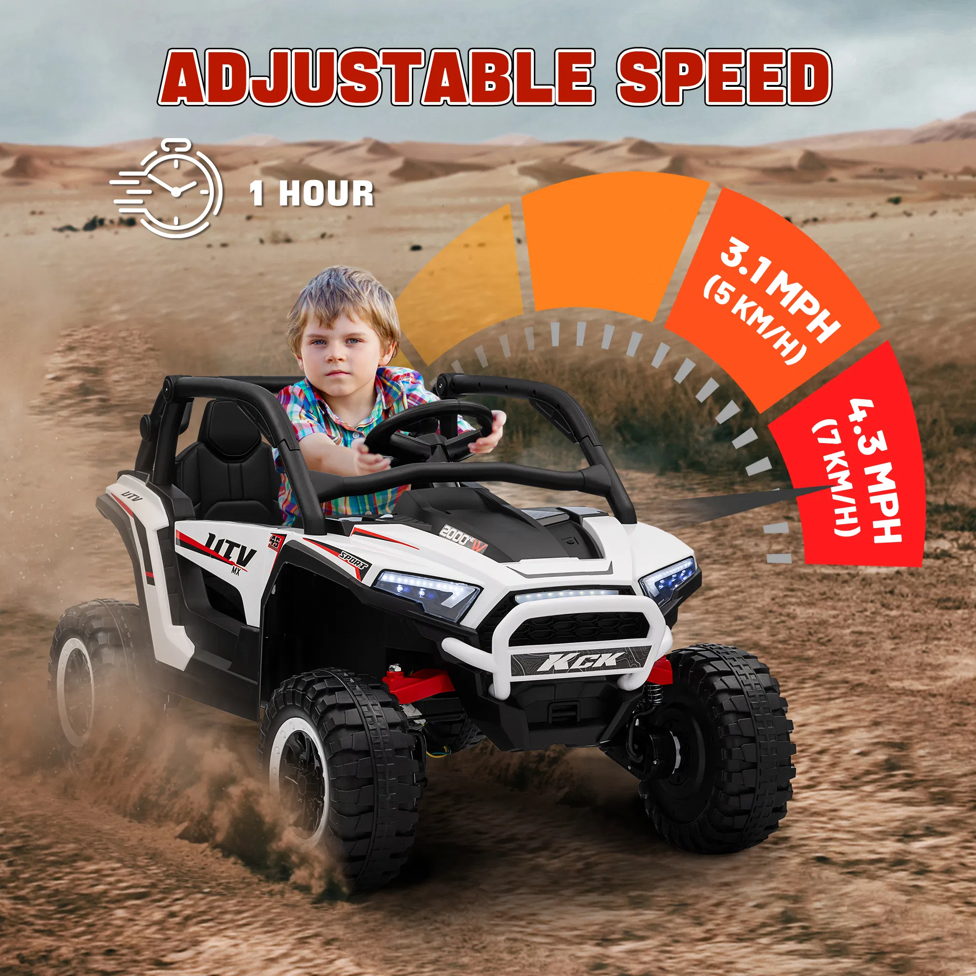 2 Seater 24V 7AH Ride on Truck, Electric Car for Kids w/ Spring Suspension, Remote Lights, Horn, Music, White photo 6