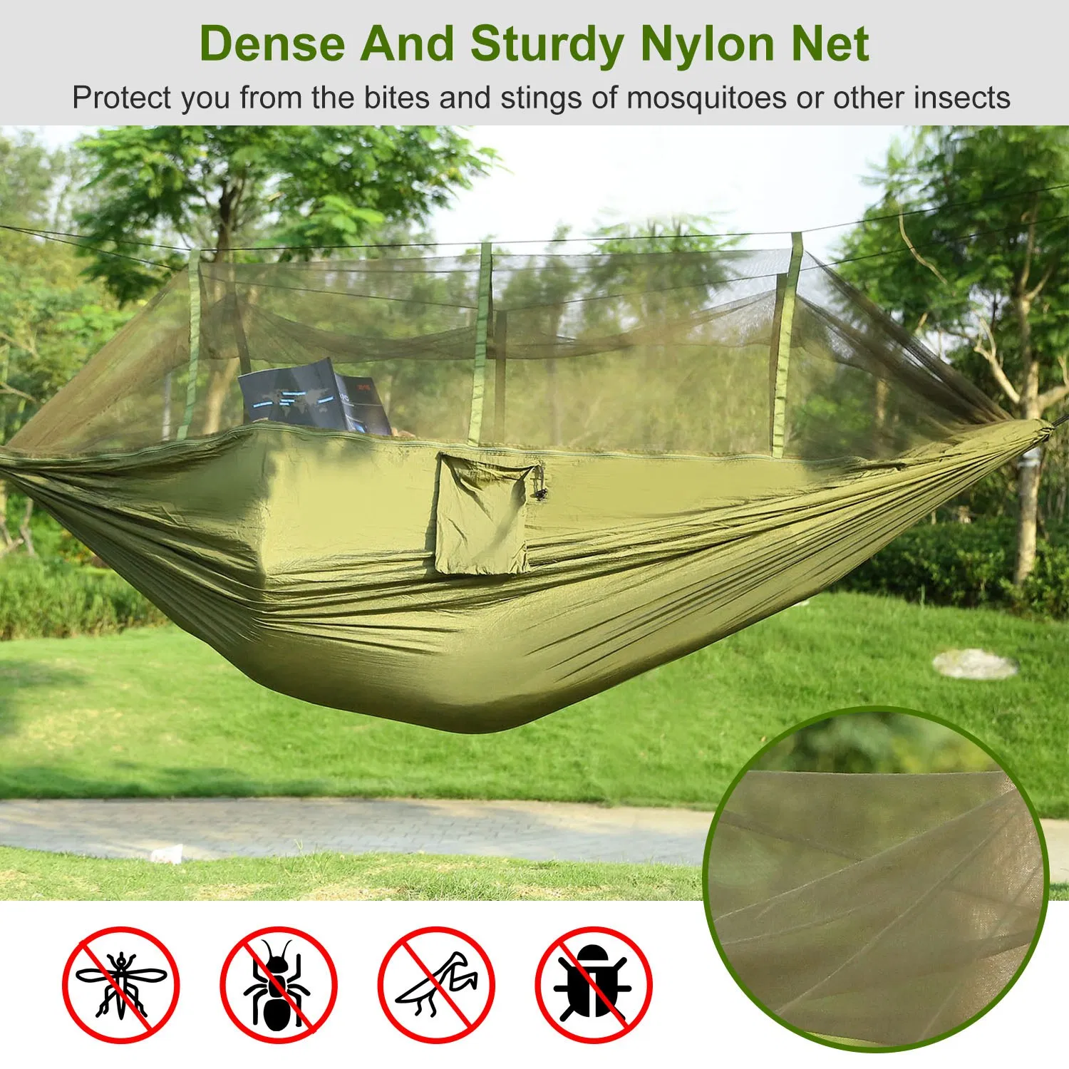 600lbs Load 2 Persons Hammock w/Mosquito Net Outdoor Hiking Camping Hommock Portable Nylon Swing Hanging Bed w/ Strap Hook Carry Bag photo 6