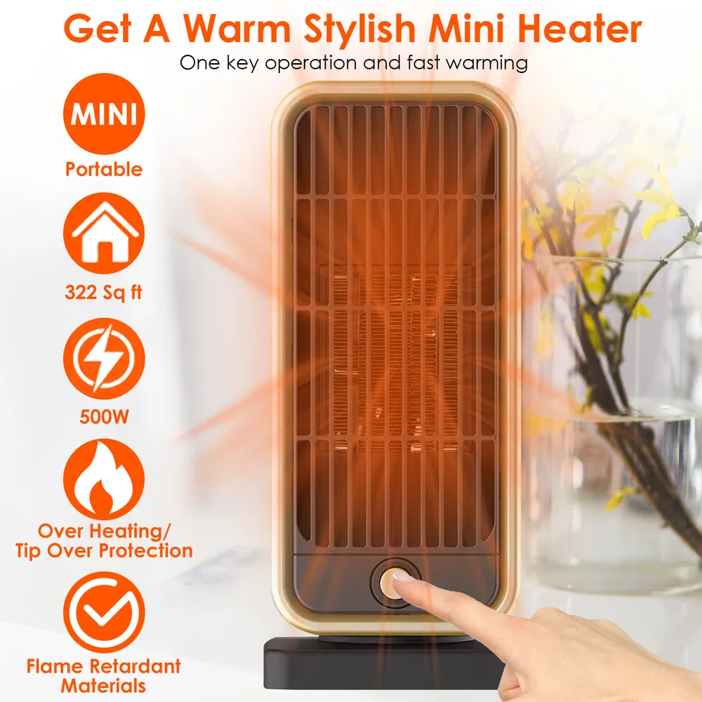 Indoor Portable Ceramic Space Heater, PTC Heating Tech, Overheat & Tip-Over Auto Shut-Off, Lightweight Desktop Heater for Home, Bedroom and Office Spaces photo 2