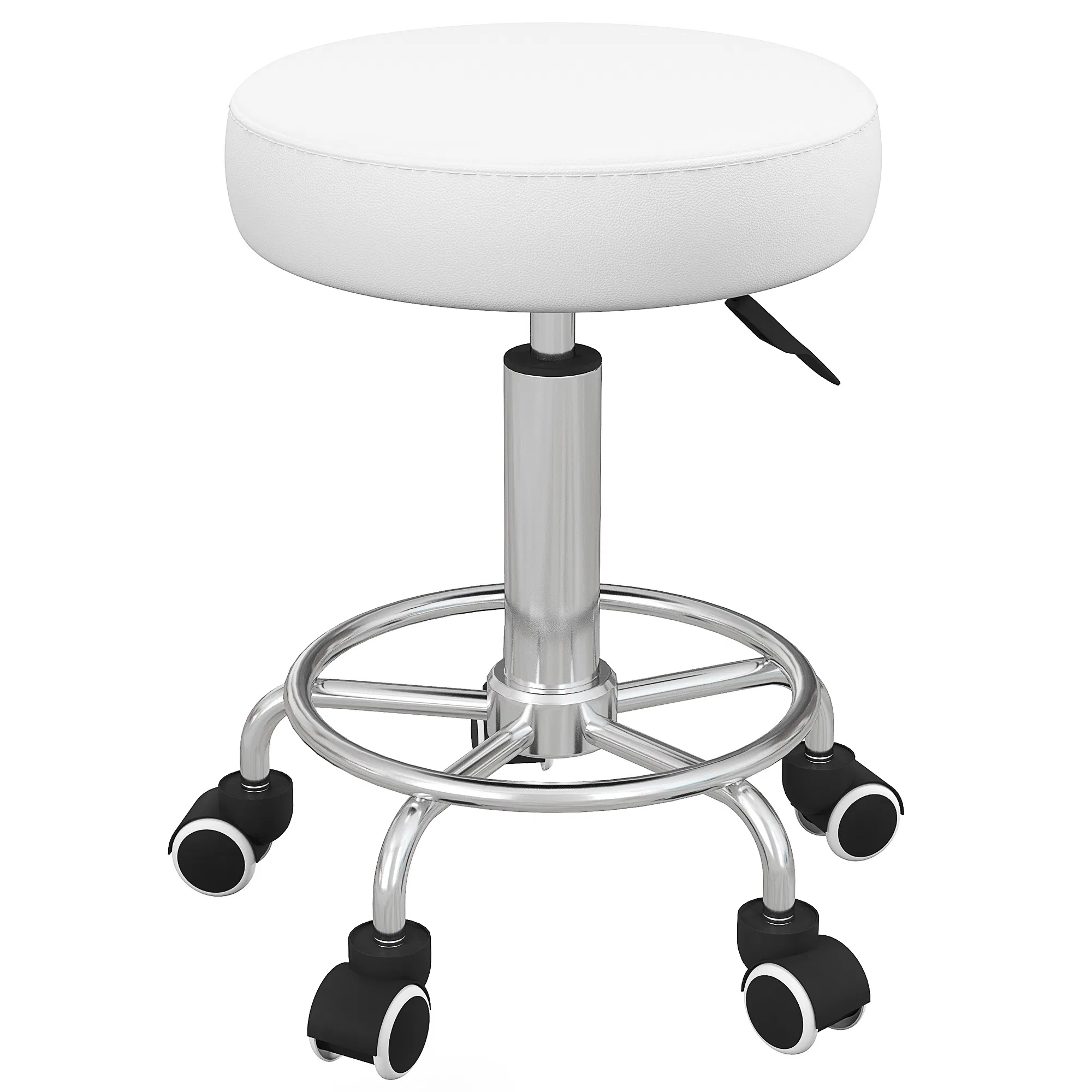 Vinsetto Salon Stool with Adjustable Height, PU Leather Barber Rolling Massage Tattoo Chair for Bar Beauty SPA, White photo 1