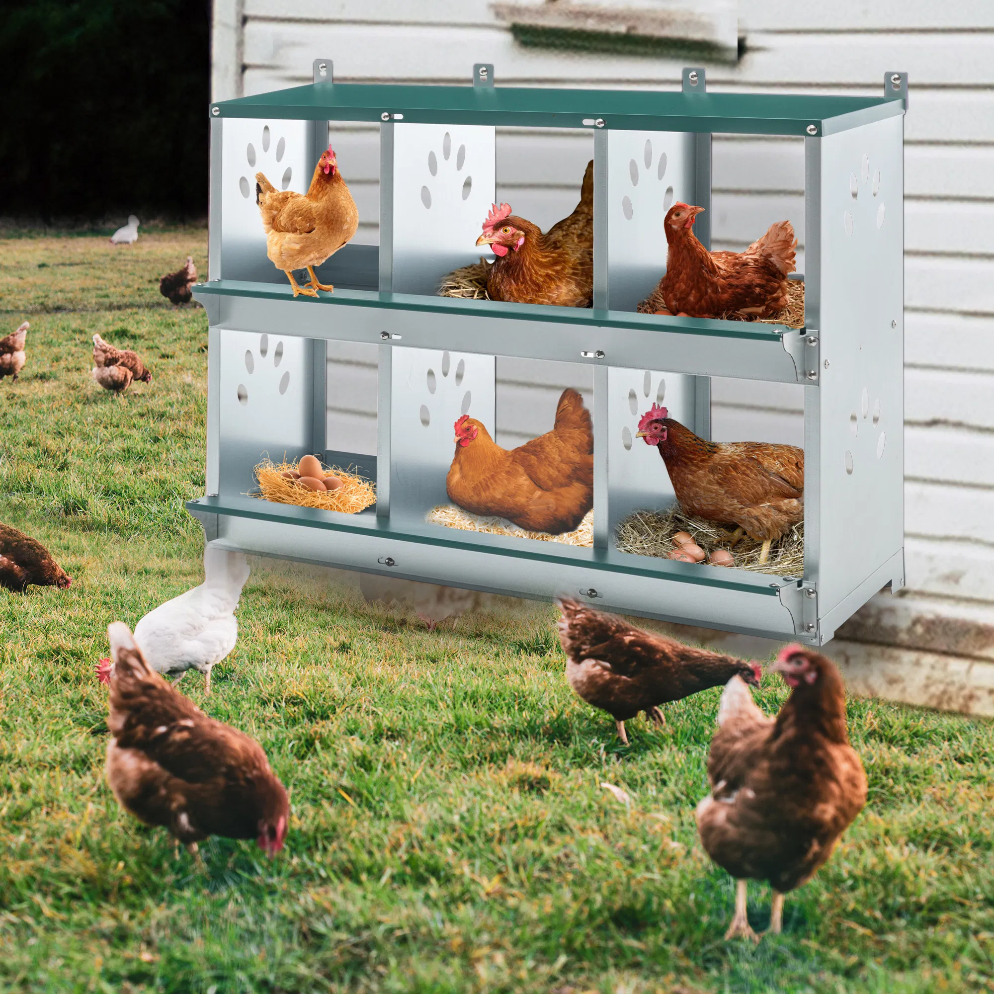 6 Room Metal Chicken Nesting Boxes 6 Compartment Egg Coop photo 6