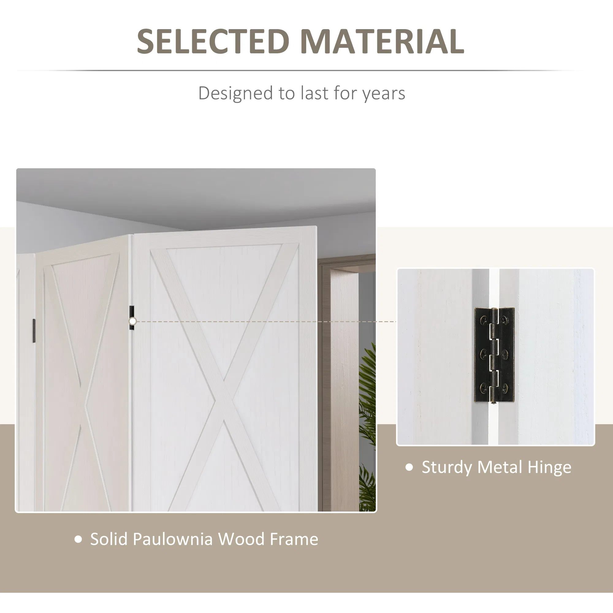 3-panel Wall Partition Farmhouse Room Separator with Foldable Design Wooden Frame 5.6FT, White photo 3