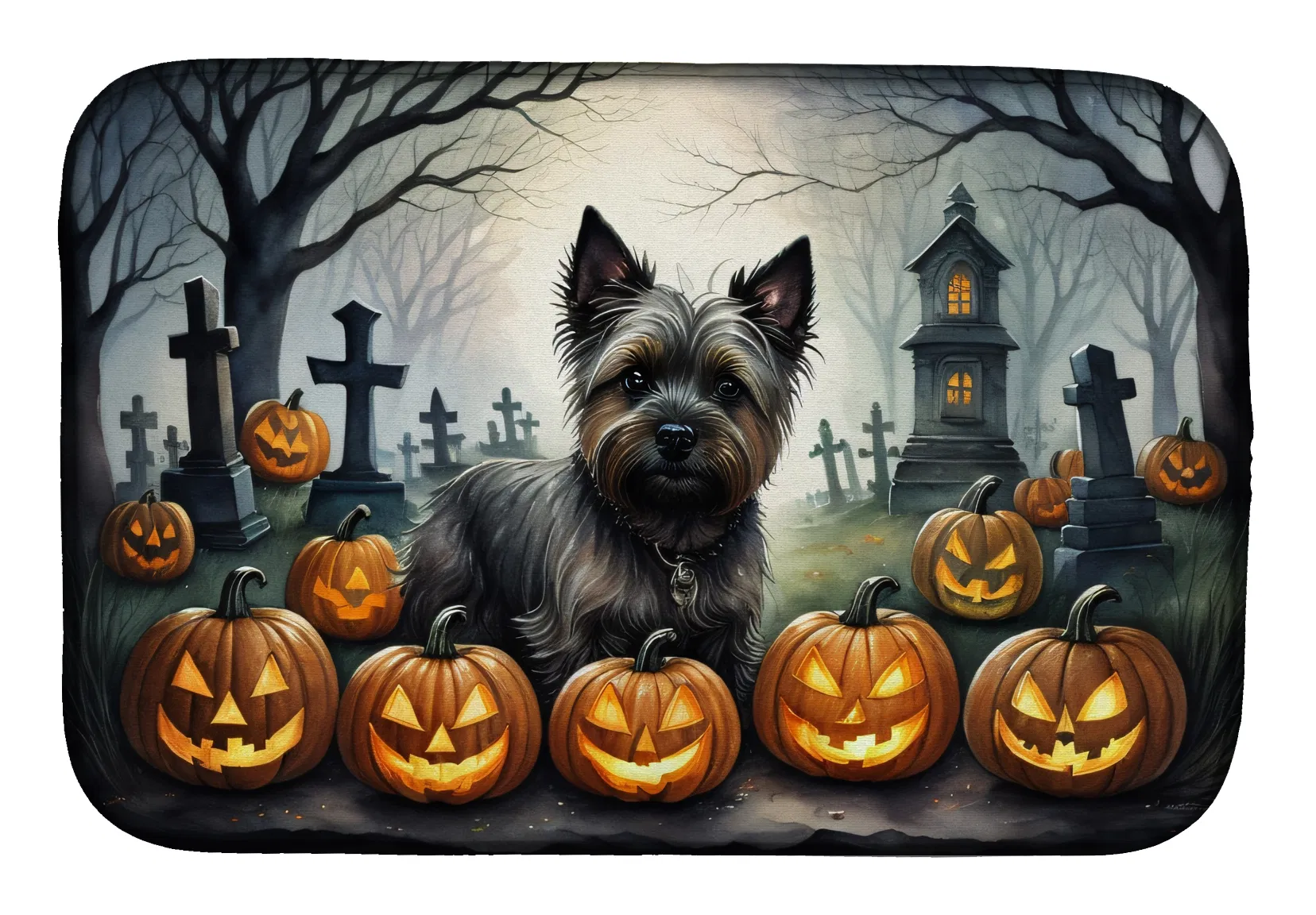 Cairn Terrier Spooky Halloween Dish Drying Mat Absorbent Dish Drying Mat Pad for Kitchen Counter Dish Drainer Mat for Countertop, 14 x 21", Multicolor photo 1