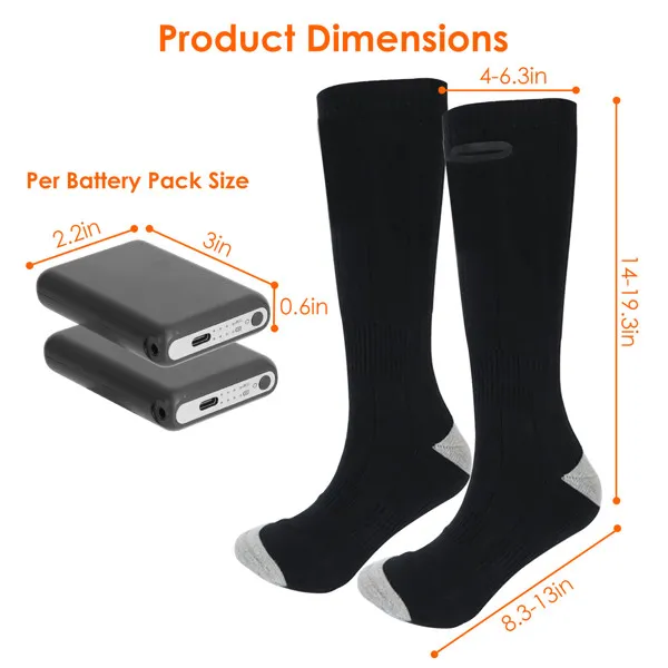 Electric Heated Socks for Men Women Battery Powered Heated Socks Rechargeable Feet Warmer with 4 Temperature Levels Indoor Outdoor Machine Washable photo 2