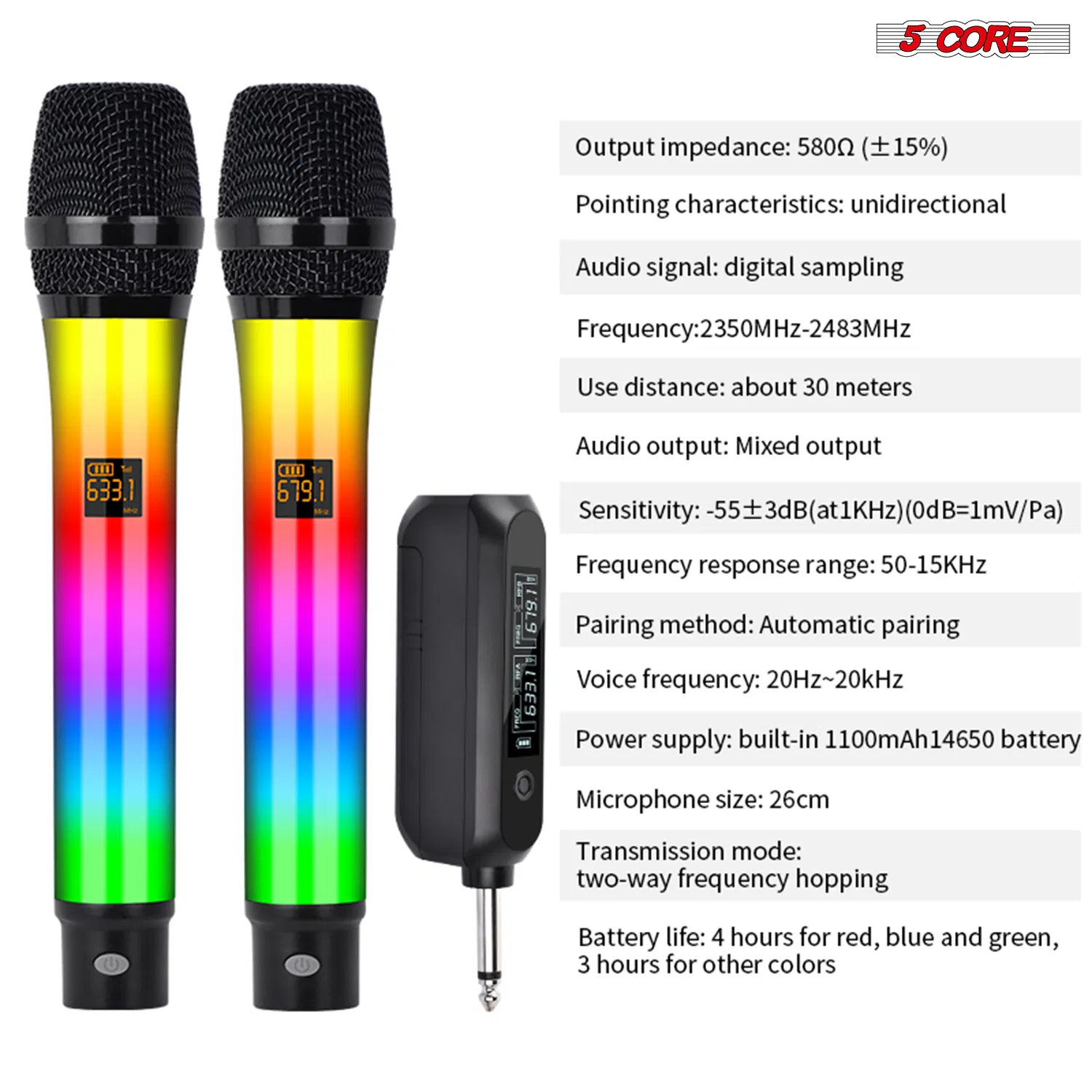 5 Core Wireless Microphone System Pair Professional Mic for Stage Studio photo 8