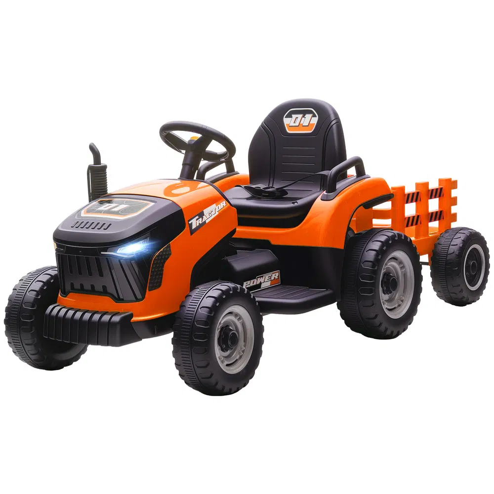 12V Kids Ride On Tractor with Trailor, Remote Control, Music, Lights, Shifter, for Kids Ages 3-8 Years, Orange photo 7