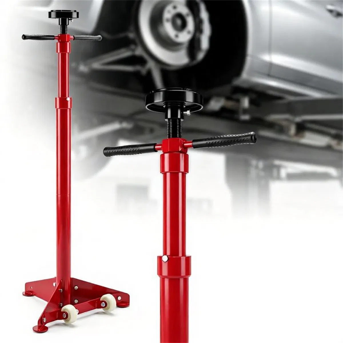 Adjustable Underhoist Support Jack Stand, 1654 LBS Max Load Triangular Base Hoist Support Stand with Rolling Wheels Anti-Slip Rubber Platform for Professional & Home Workshop Car Maintenance -Red photo 1