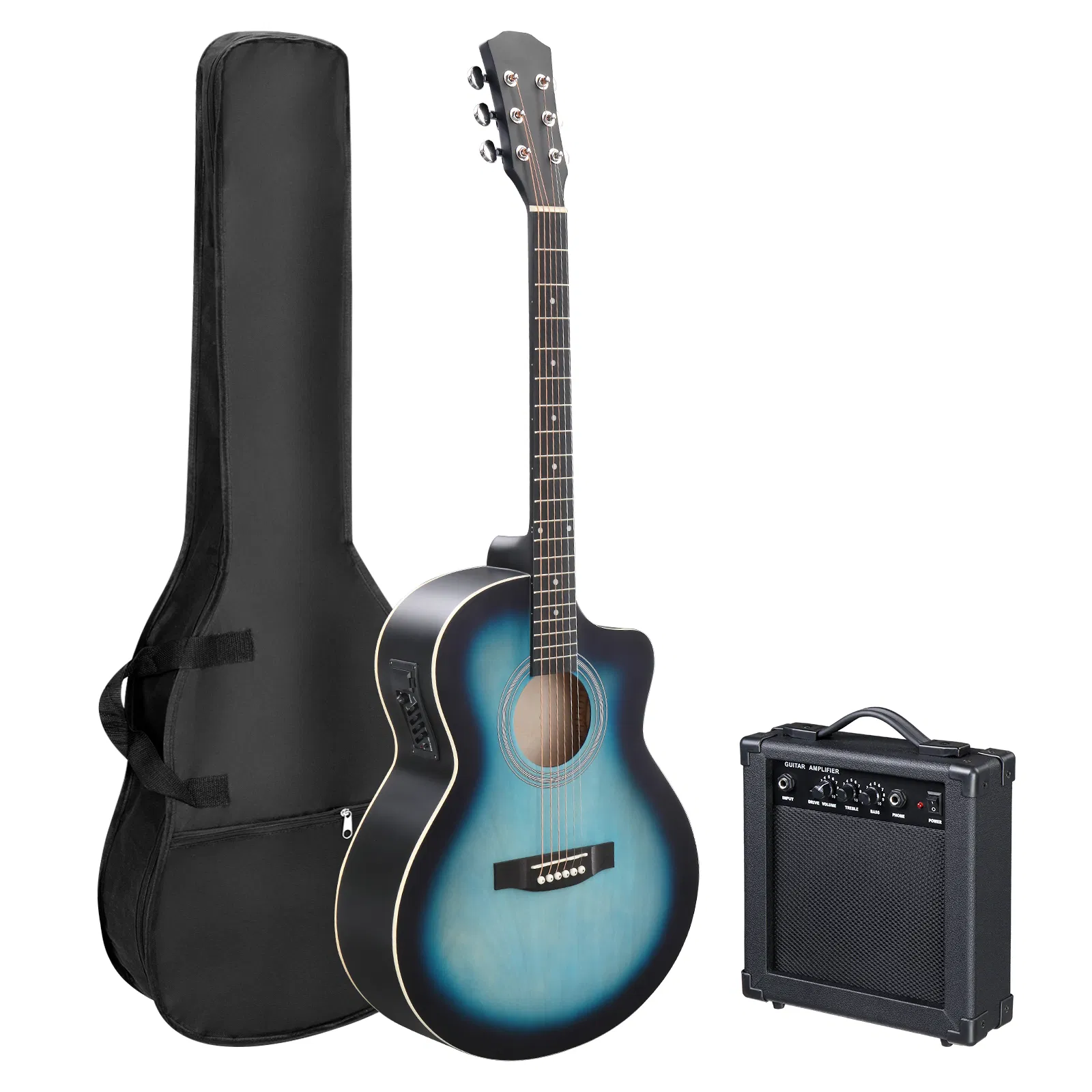 Replace 43636604KMA102 41In Basswood Panel Matte Edging Folk Guitar with 15W Amplifier Bag Tuner and other Accessories Rubbed blue photo 1