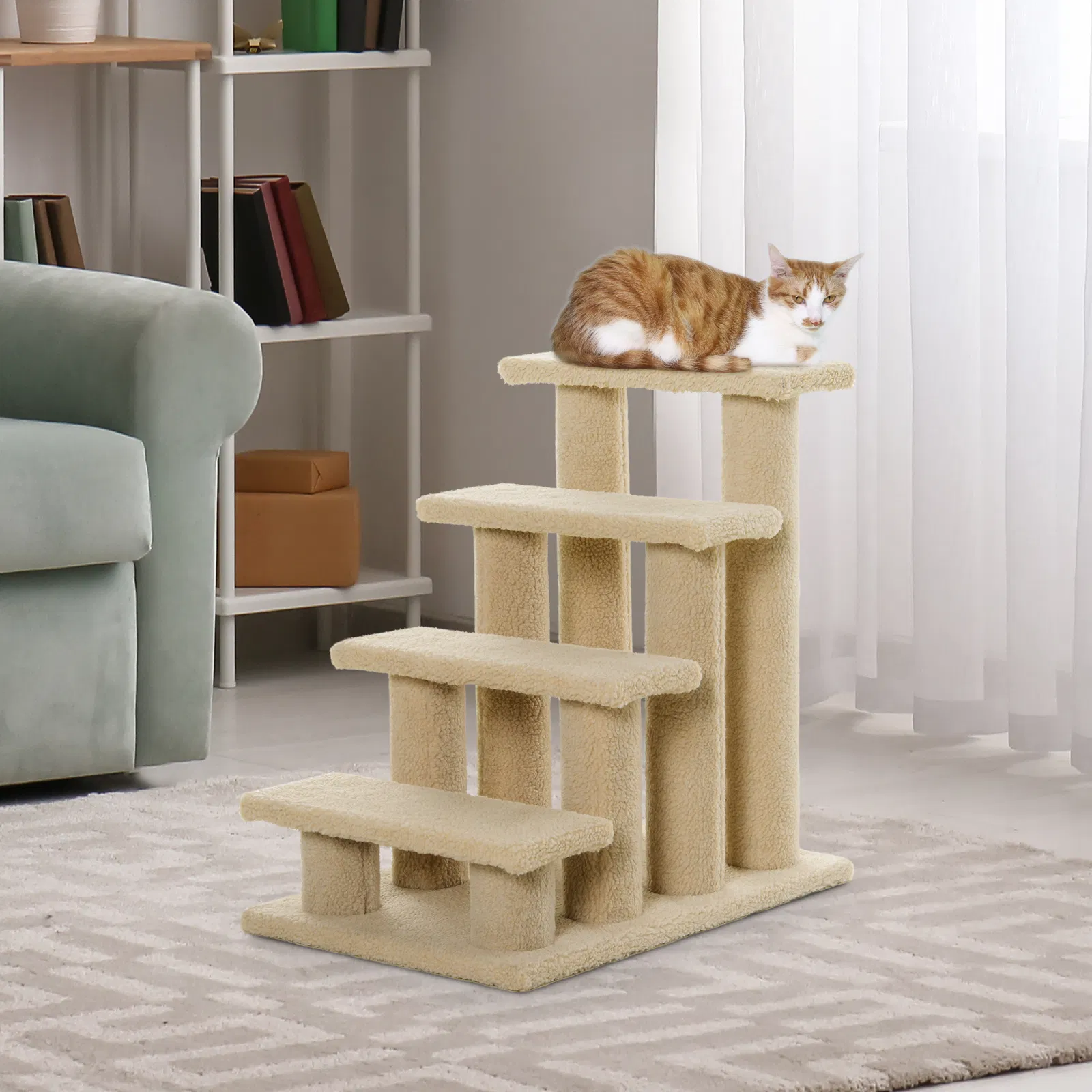 23.5" 4 Tier Pet Stairs Dog Cat Step Scratch Post Furniture, Cream White photo 6