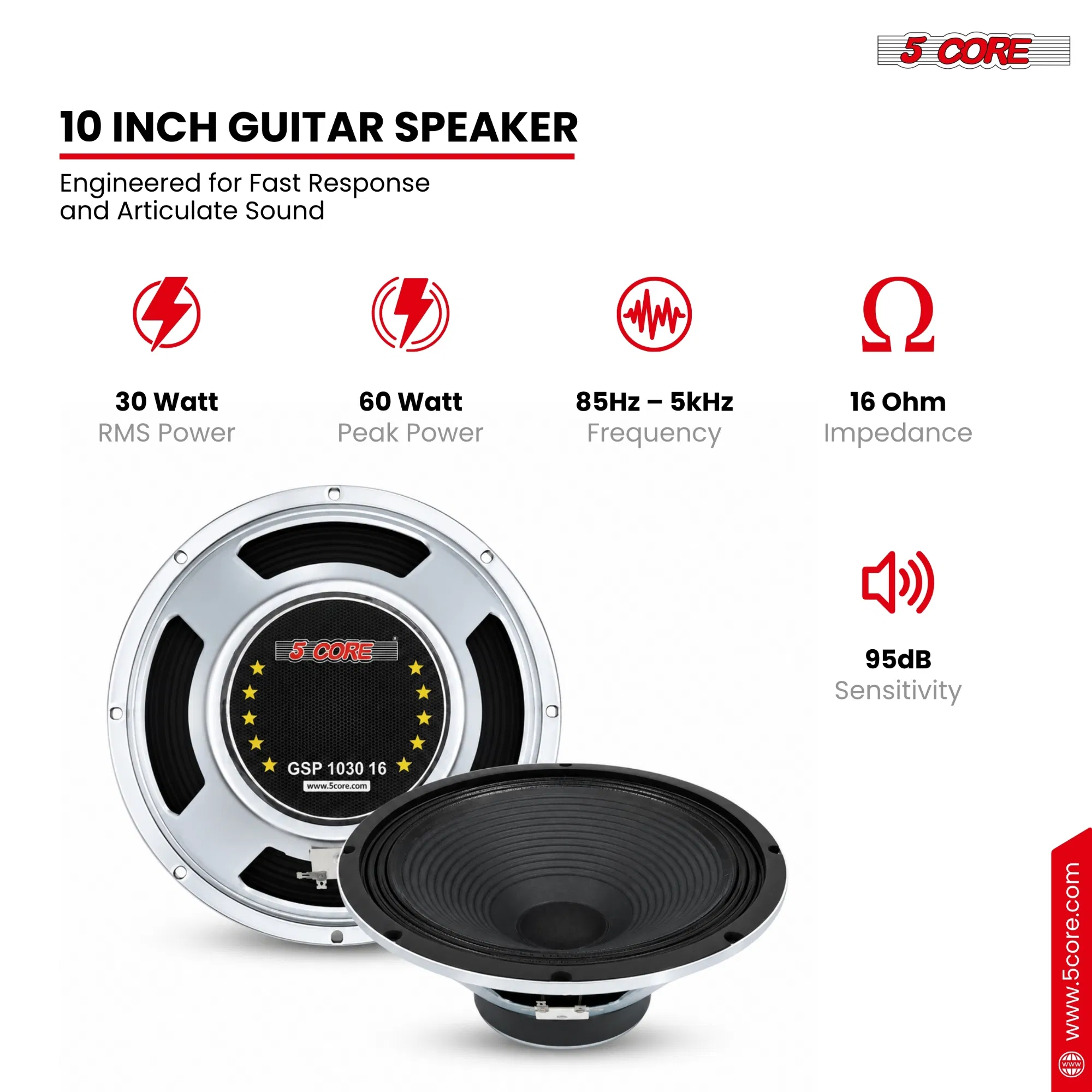 5Core 10" Guitar Speaker 300W 4/8/16 Ohm 40Oz Magnet 2" VC Amplifier Cabinet Driver photo 6