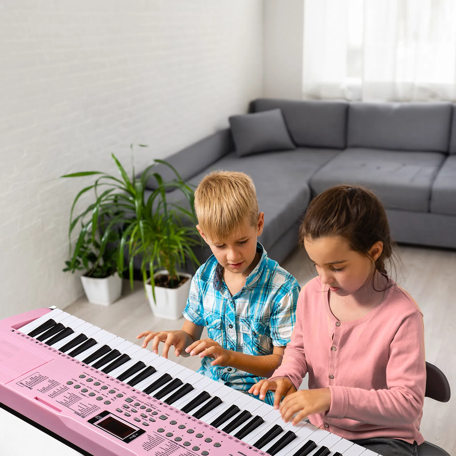 [Do Not Sell on Amazon]GEP-110 61 Key Keyboard with Piano Stand, Piano Bench, Built In Speakers, Headphone, Microphone, Music Rest, LED Screen, 3 Teaching Modes for Beginners photo 3