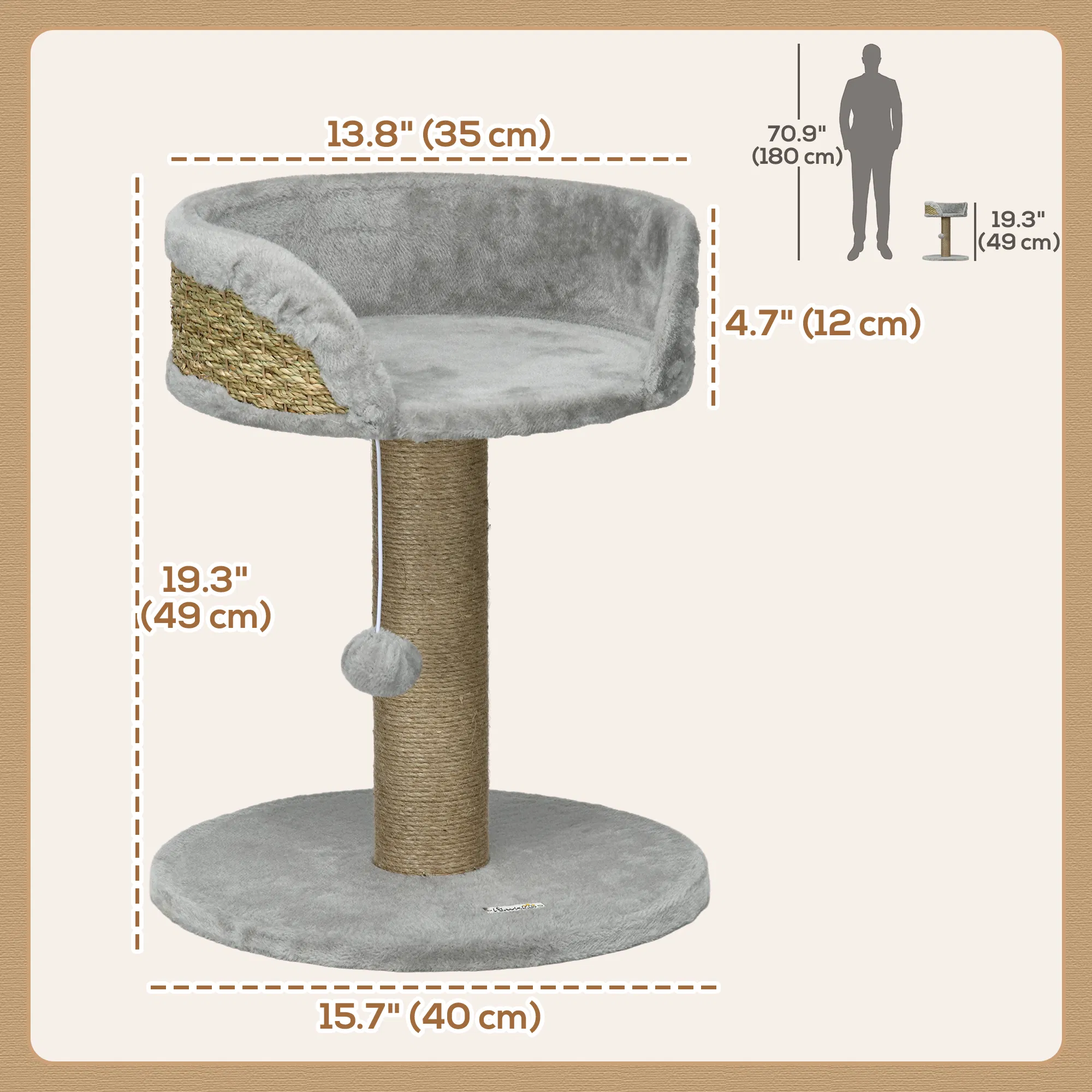Cat Tree with Scratching Post, Toy Ball, Perch, Small Cat Tower for Indoor Cats - 16" x 16" x 19", Grey photo 5