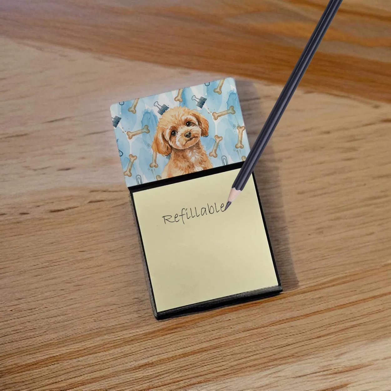 Toy Apricot Poodle Coworker Watercolor Sticky Note Holder Refillable Dispenser Desk Accessory 3x3 Pad Gift photo 4