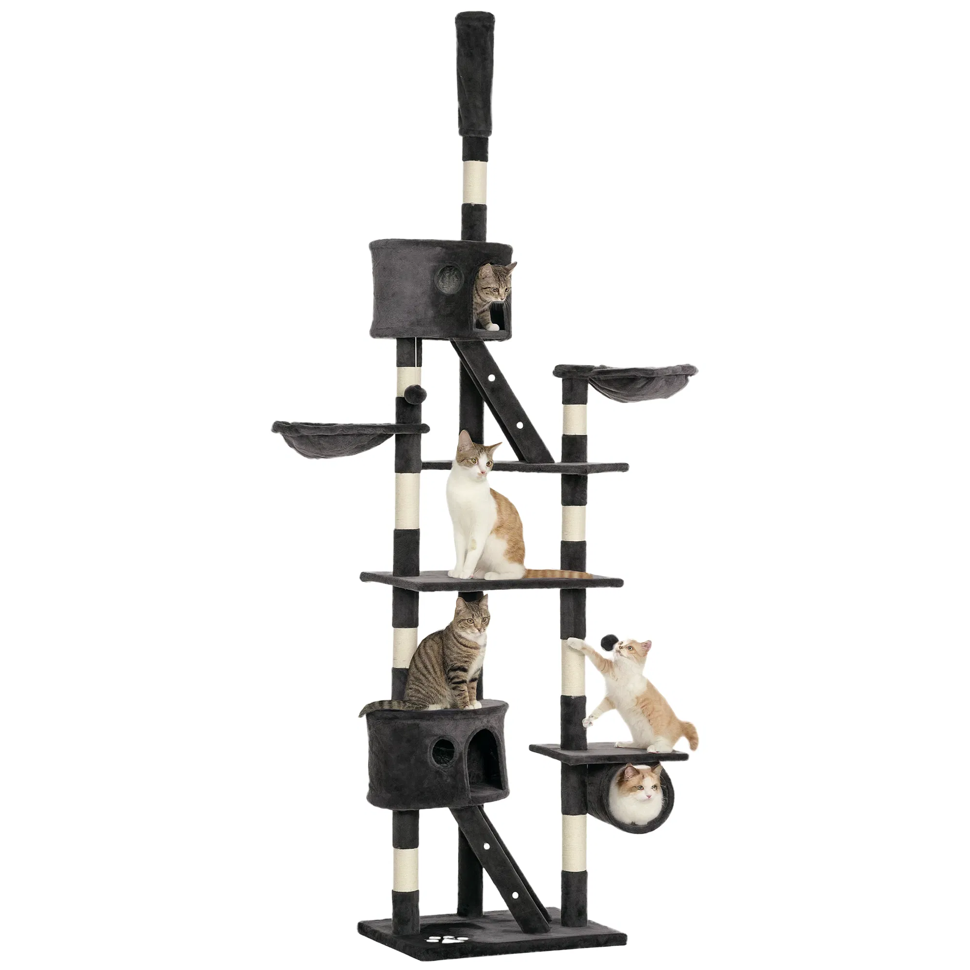 94"-102" Floor to Ceiling Cat Tree High Cat Condo Scratching Post Activity Center Multi-Level Play House Dark Grey photo 1