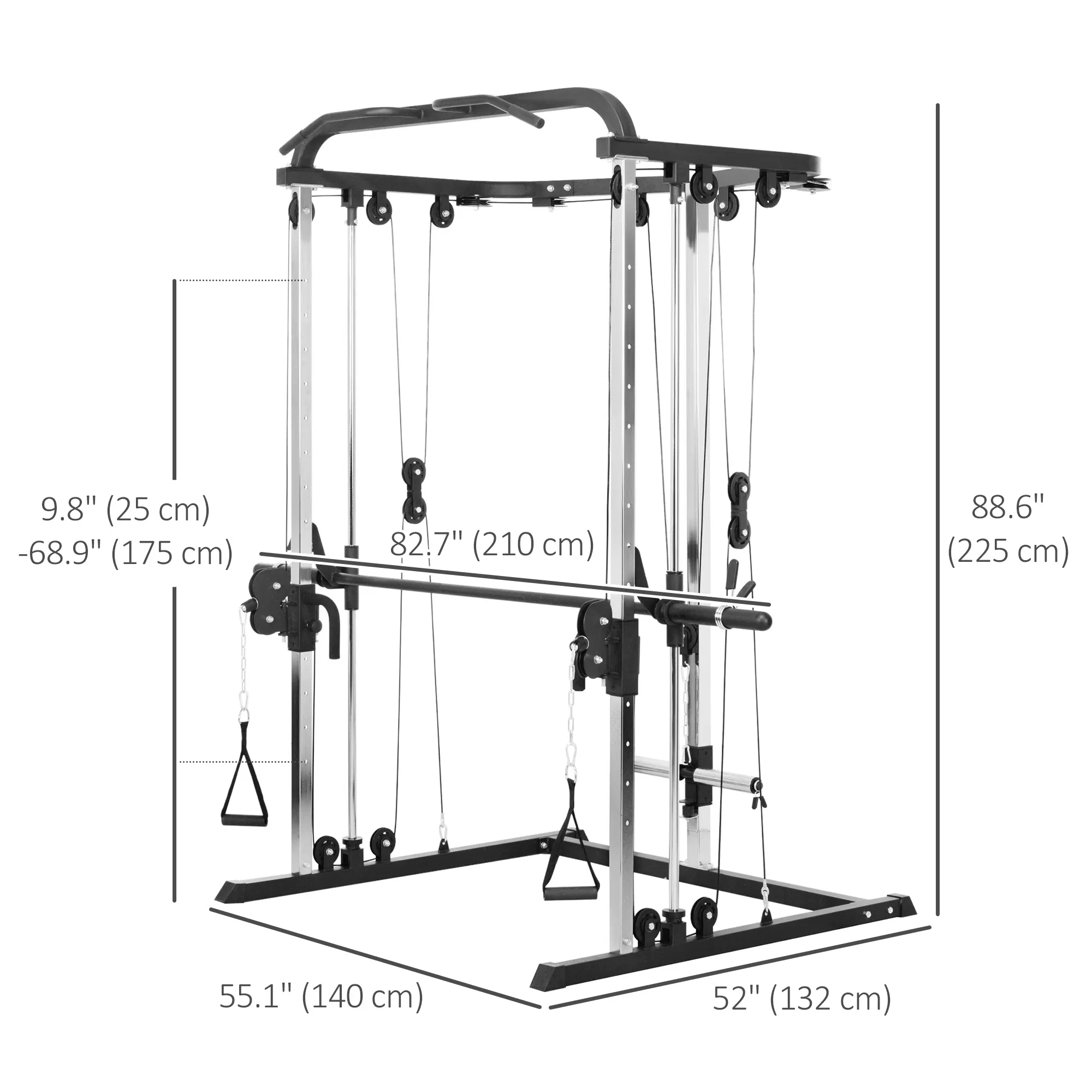 3 In 1 Smith Machine Power Rack with Cable Crossover System, Pull up Station, 16-Level Squat Rack and Barbell Bar photo 2