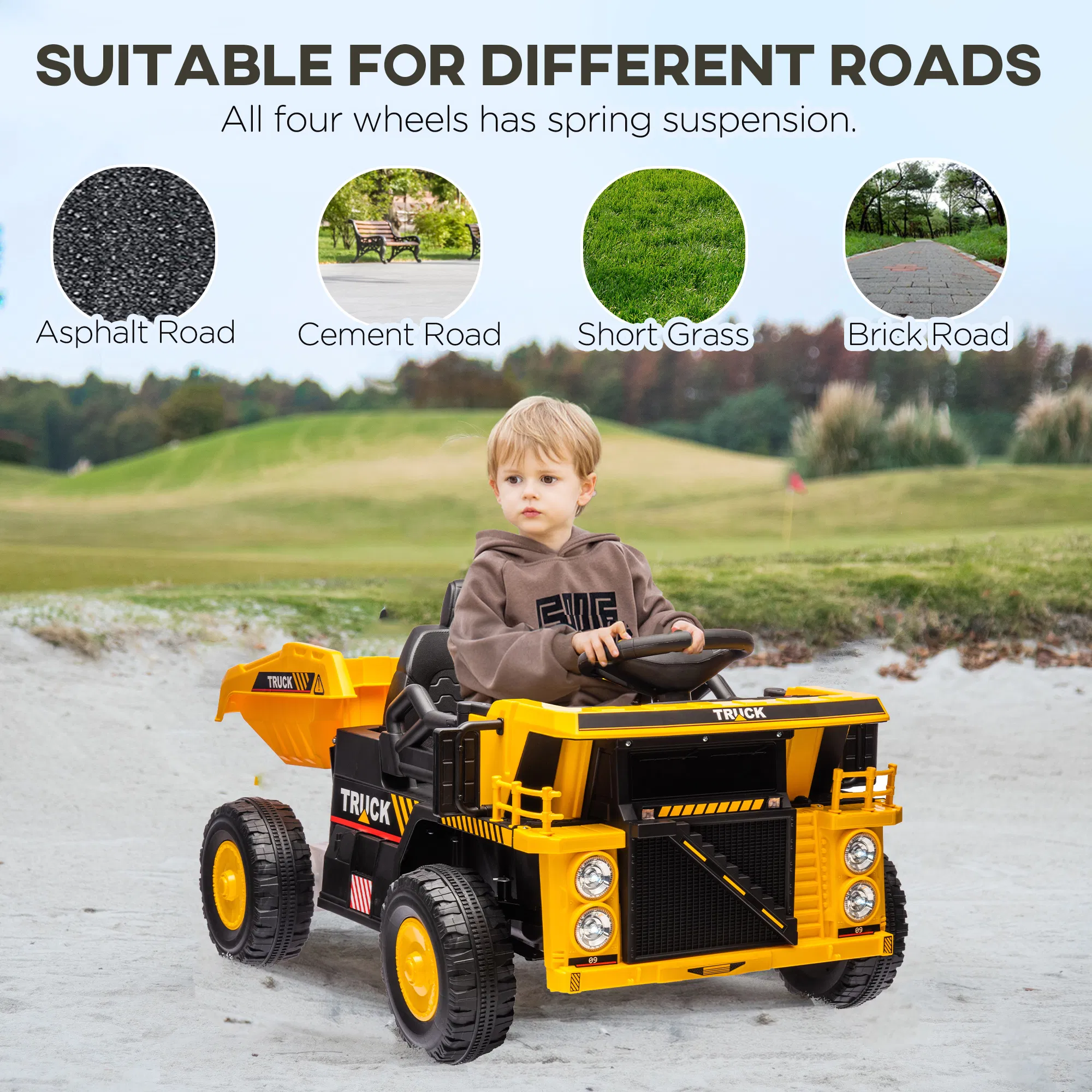 12V Kids Ride On Dump Truck Construction Vehicle w/ Electric Dump Bed, Shovel, Spring Suspension Wheels photo 5