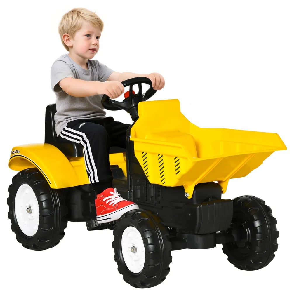 Ride on Tractor for Kids, Pedal Construction Car with Manual Control Bucket for 3 Year Old, Yellow photo 7
