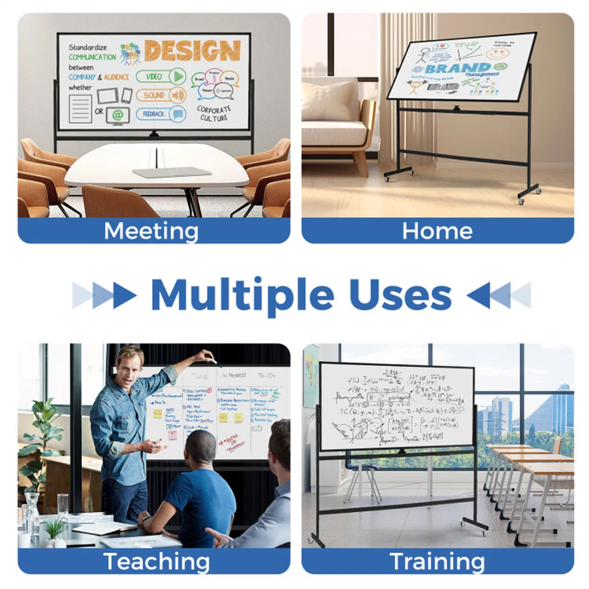 360° Rotating Double-Sided Magnetic Whiteboard, 182.88×91.44cm Writing Surface Mobile Dry Erase Board with Casters, Black photo 5