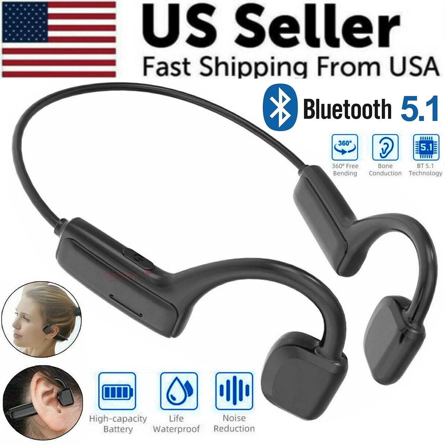 Bone Conduction Headphones Bluetooth 5.1 Wireless Earbuds Outdoor Sport Headset photo 1